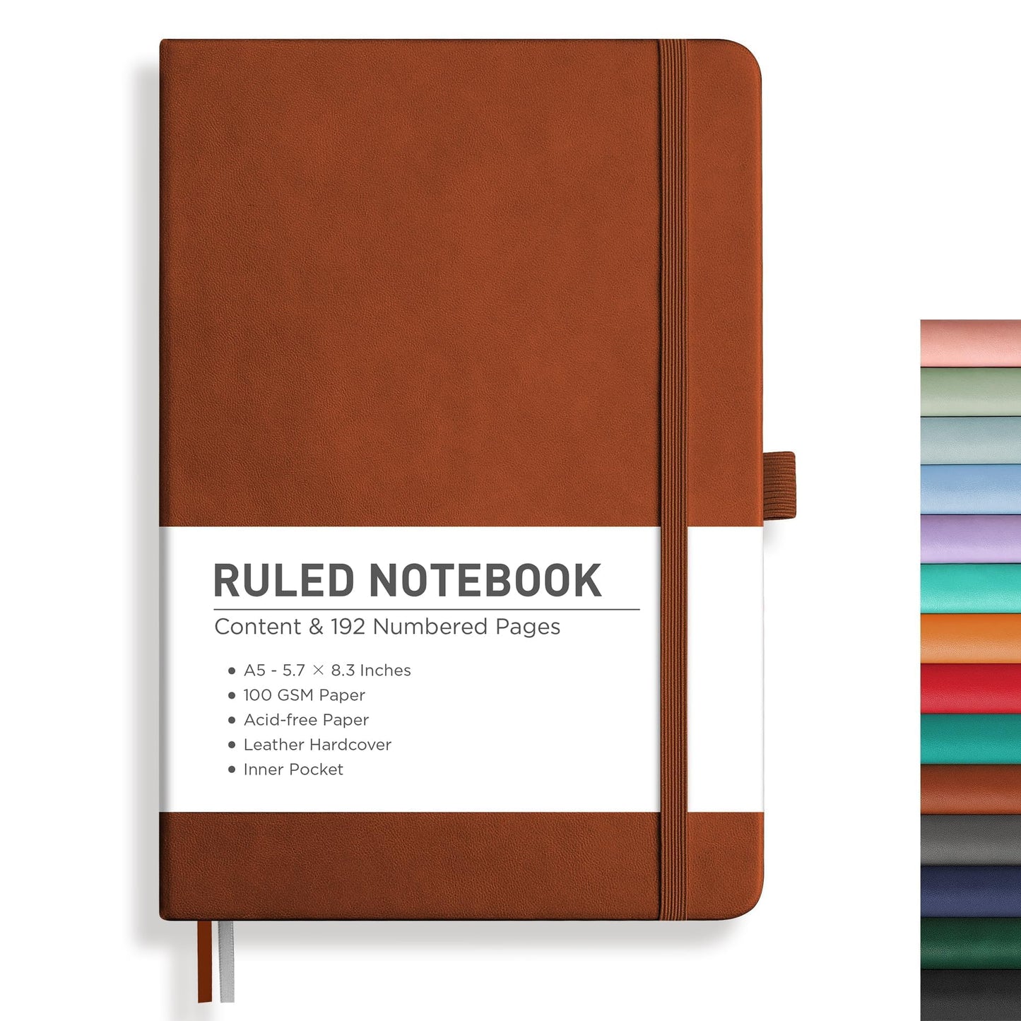 RETTACY Graph Grid Paper Notebook, 192 Pages, A5 Size (5.7'' x 8.3'') | 5 Squares per Inch, Leather Hardcover, 100 GSM Thick Paper, for School, Students, Math, Engineering (Light Green)