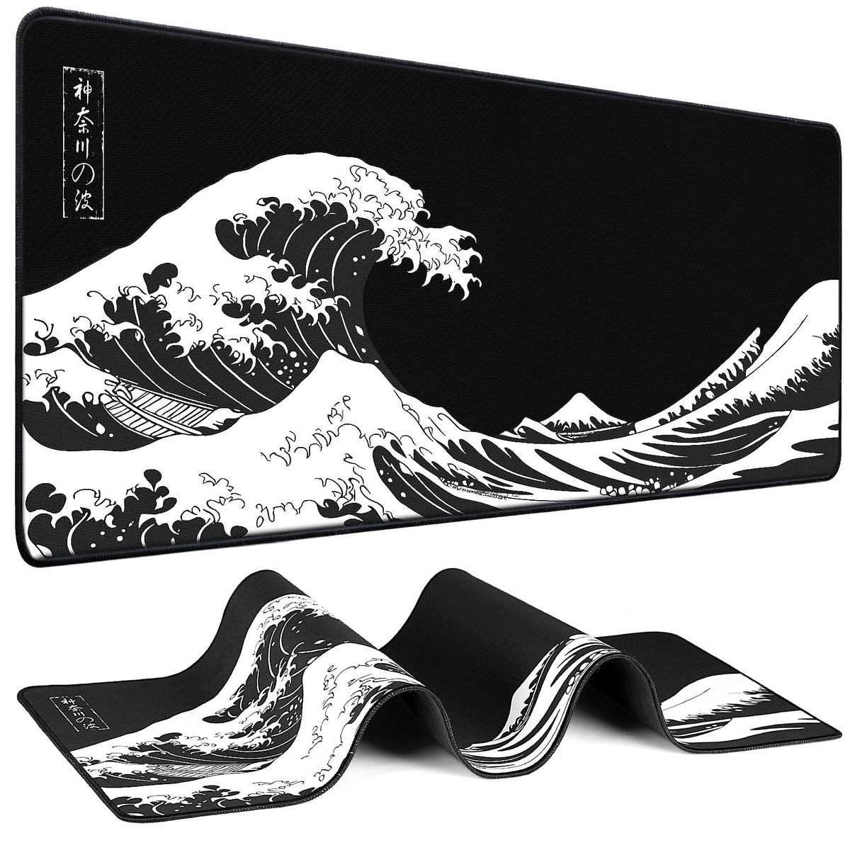 Mouse Pad Gaming - Desk Mat for Keyboard and Mouse - Kanagawa Large Mouse Pad for Desk, Japanese Sea Wave Mousepad (31.5 x 11.8inch) with Non-Slip Base, Desks Pad Mat for Game, Office and Home