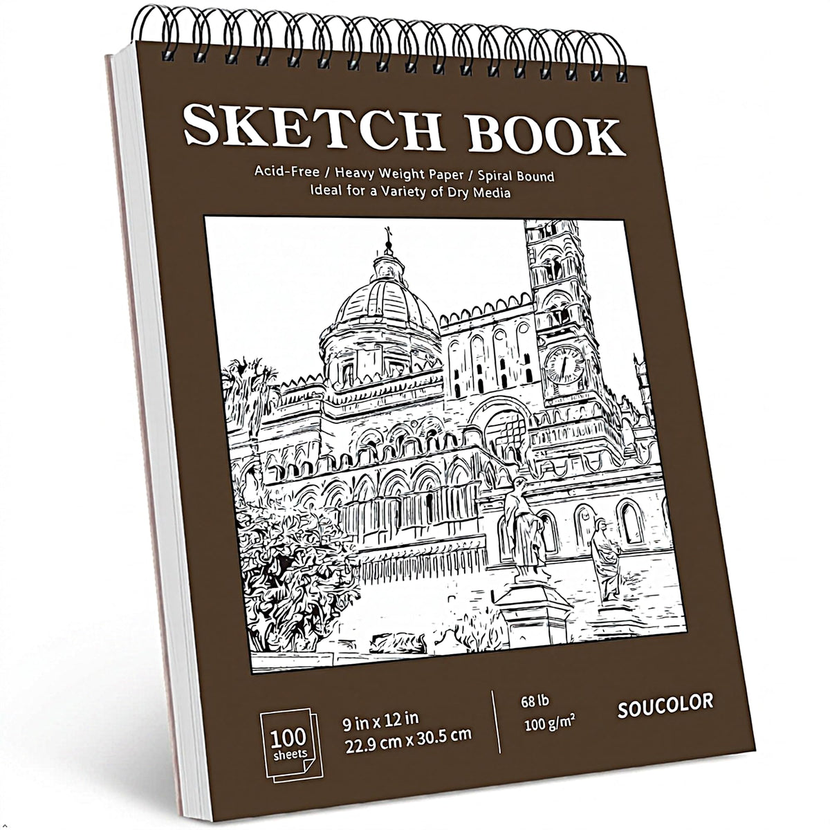 Soucolor Sketch Book 9" x 12", 100 Sheets Kids Art Sketchbook Drawing Pad | 68lb Acid-Free, Fine-Texture Paper, Top Spiral for Lay-Flat, Gift for Teens Girls Boys Beginners Adults, School Art Supplies