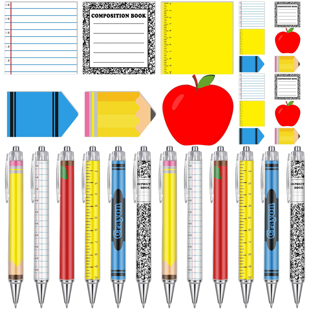 Thenshop 24 Pcs Back to School Teacher Gift Funny Pastel Teacher Sticky Notes Ballpoint Pen Notepad Self Adhesive Writing Thank Welcome to School Gifts for Employee Office Supplies