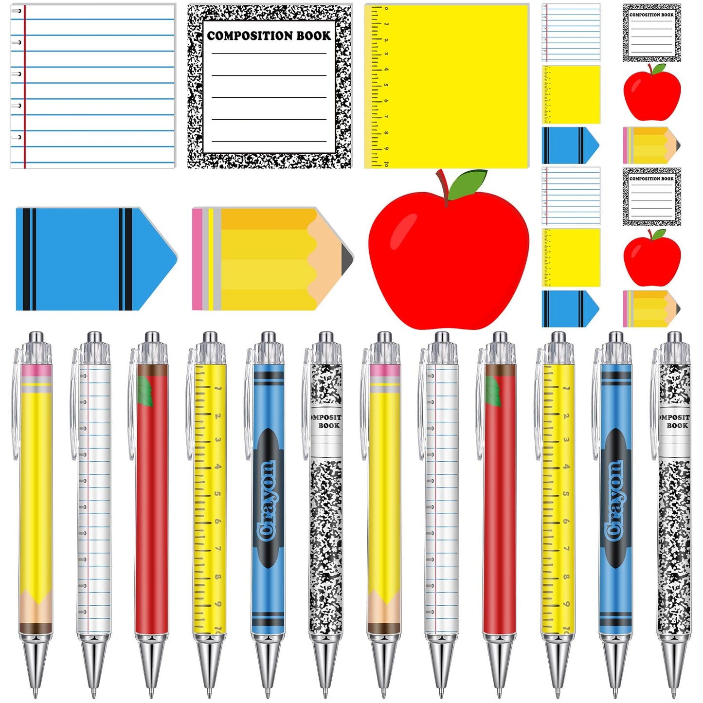 Thenshop 24 Pcs Back to School Teacher Gift Funny Pastel Teacher Sticky Notes Ballpoint Pen Notepad Self Adhesive Writing Thank Welcome to School Gifts for Employee Office Supplies