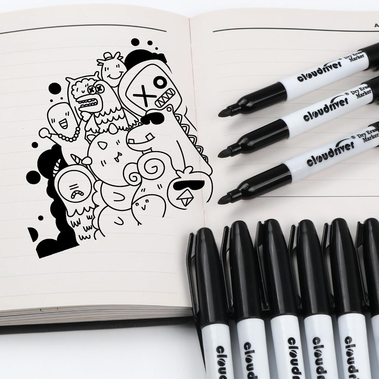 cloudriver Fine Tip Dry Erase Markers Black, 60 Pack Black Whiteboard Markers Bulk, Low-Odor, Ideal For School Office Home Use