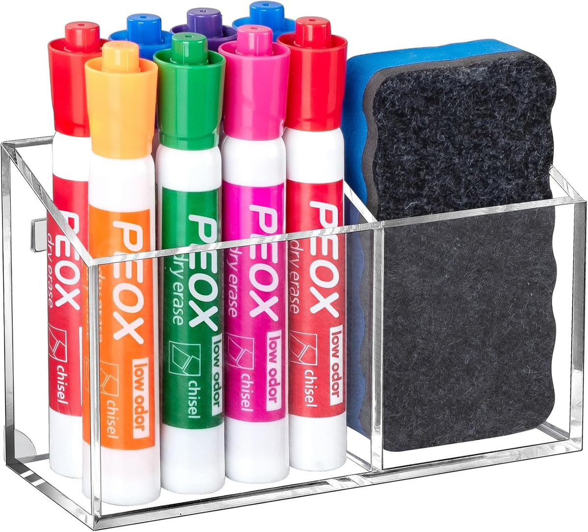 BEYGORM Magnetic Dry Erase Marker Holder for Whiteboard & Refrigerator | Non-slip Acrylic Pen Holder for Classroom, Fridge Magnet, Locker Organizer Accessories, Teacher & School Supplies(Clear)