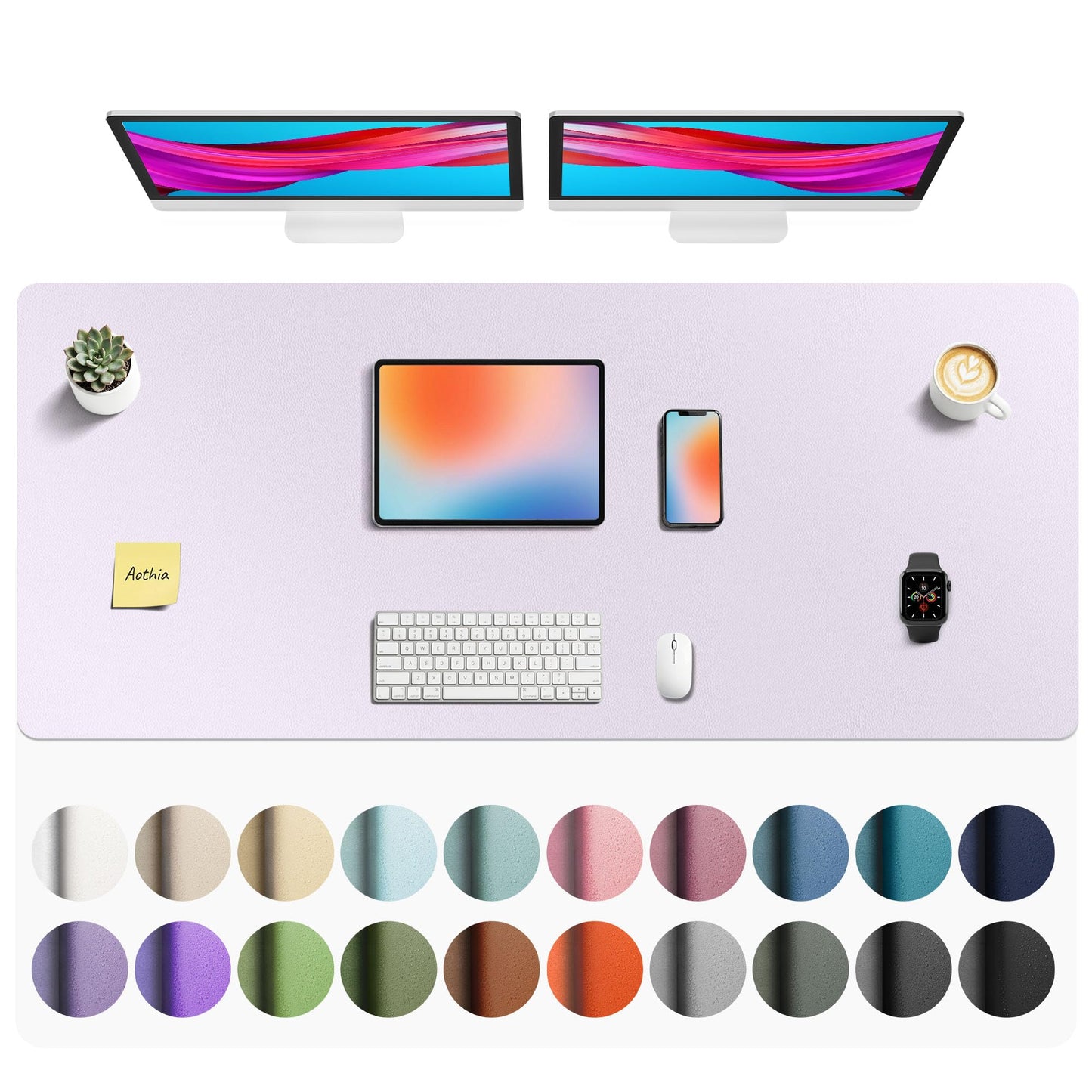 Aothia Non-Slip Waterproof PU Leather Desk Pad Protector for Mouse, Writing Desk, Office, Home, Laptop Blotter, 23.6" x 13.7", Black