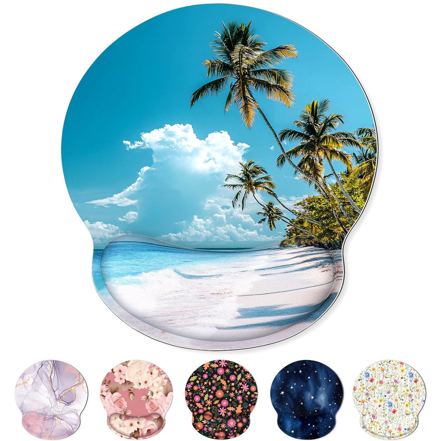 KONVINIT Ergonomic Mouse Pad with Wrist Rest, Small Mousepad with Non-Slip Rubber Base and Smooth Surface, Beach Mouse Pads for Desk, Office Desk Accessories