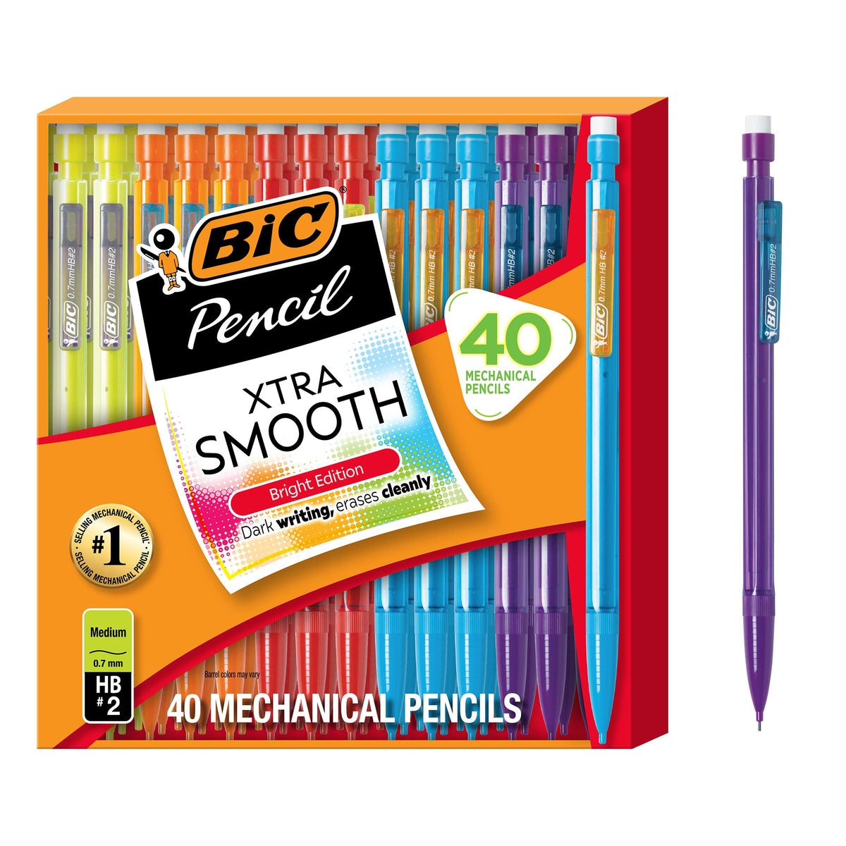 BIC Xtra-Smooth Mechanical Pencils, 0.7 mm Medium Point, 40-Count | No. 2 Lead Resists Smudging and Erases Cleanly, Smooth Reliable Writing, Pastel Barrels, Bulk Pack for Students and Teachers