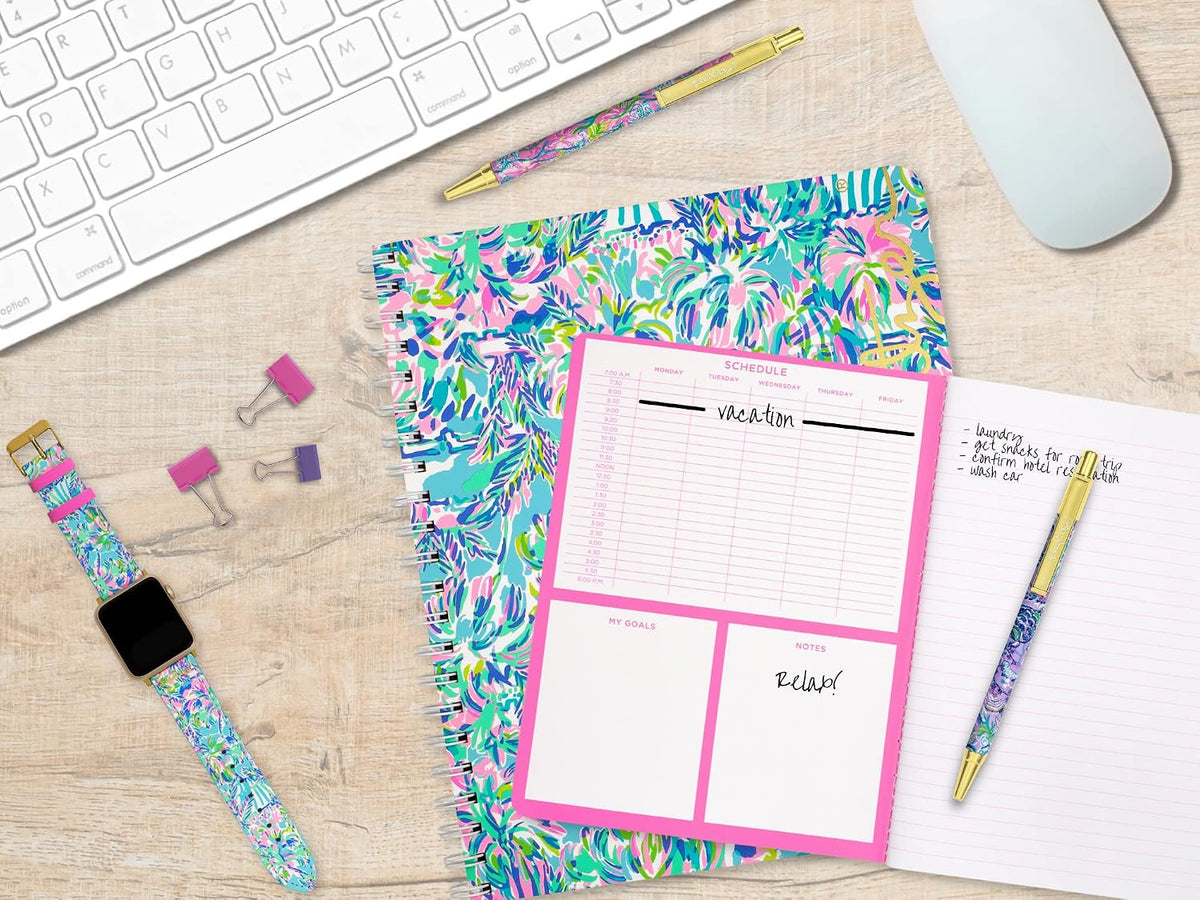 Lilly Pulitzer Large Notebook, Cabana Cocktail | 11" x 9.5" Blue Spiral Journal with Durable Hardcover, 160 College Ruled Pages, Metal Spiral, and Pocket Page
