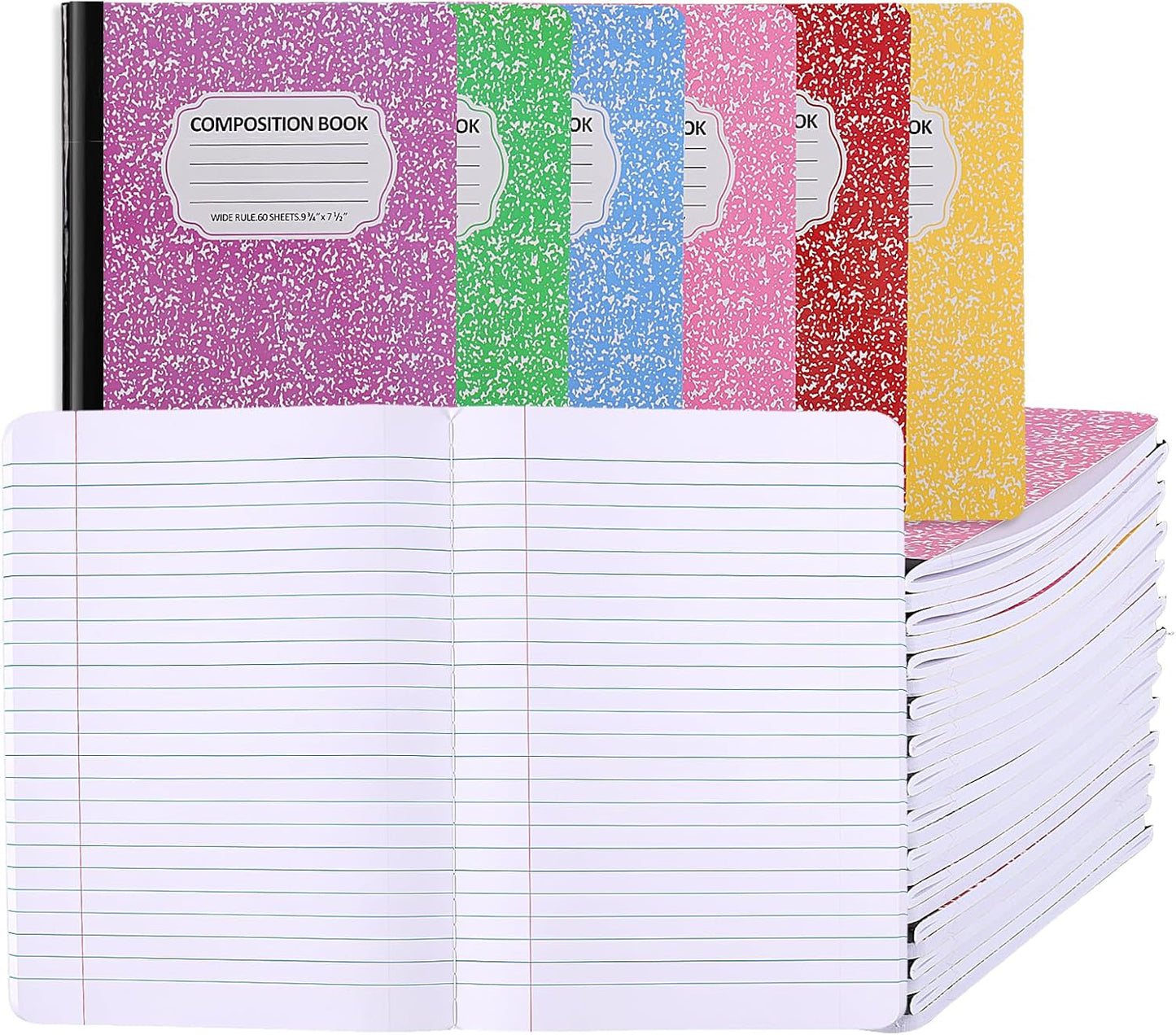 BESARME 24 Pcs Composition Notebook Bulk for School, Wide Ruled Notebooks | 9-3/4 x 7-1/2", 60 sheets/120 pages, Colorful Marble Notebooks for School Class Notes Homework Office