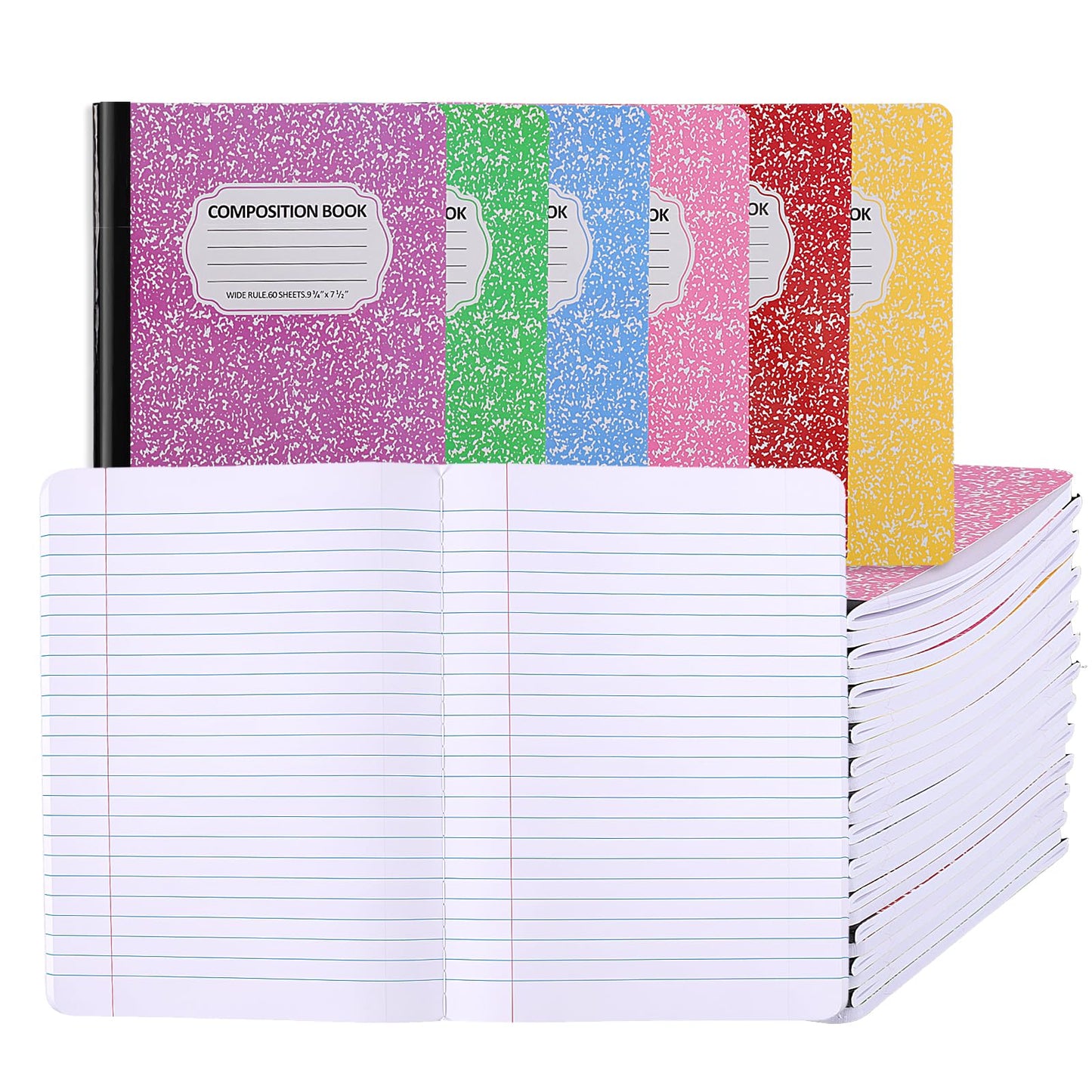 BESARME 24 Pcs Composition Notebook Bulk for School, Wide Ruled Notebooks | 9-3/4 x 7-1/2", 60 sheets/120 pages, Colorful Marble Notebooks for School Class Notes Homework Office