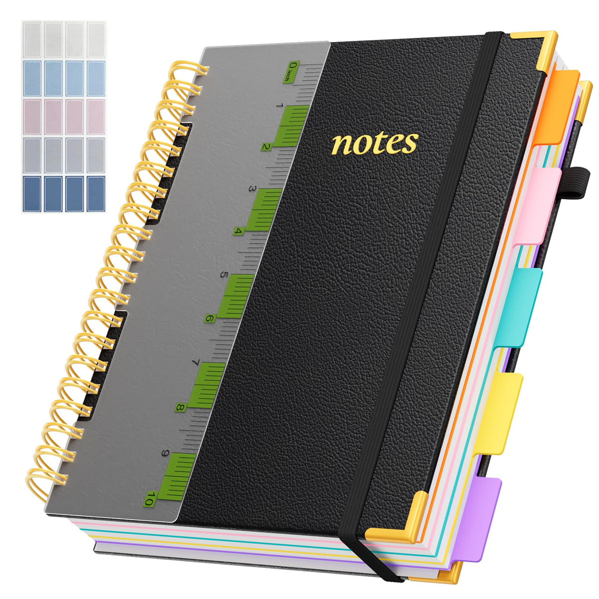 Line Hardcover Spiral Notebook with Removable Dividers Tabs & Ruler, 5 Subject Notebook College Ruled, 300 Page, Large 8"x10" B5 Notebooks for Work School, Lined Journal for Women & Men, Purple
