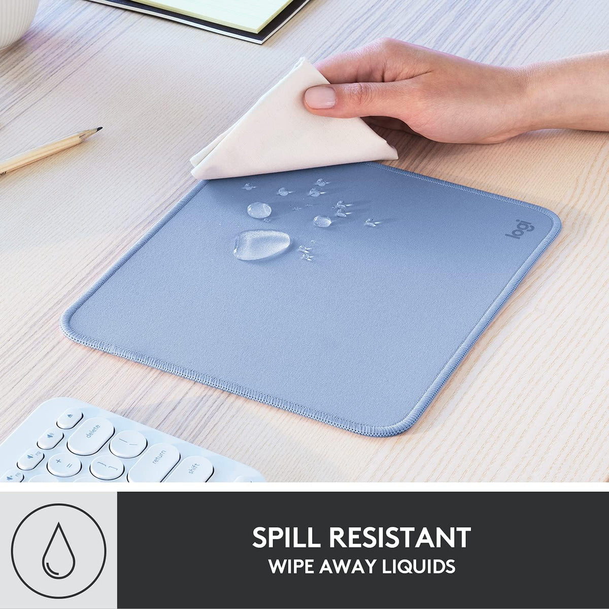 Logitech Studio Series Computer Mouse Pad - Blue Grey | Anti-slip rubber base, easy gliding surface, durable materials, portable design, for computers