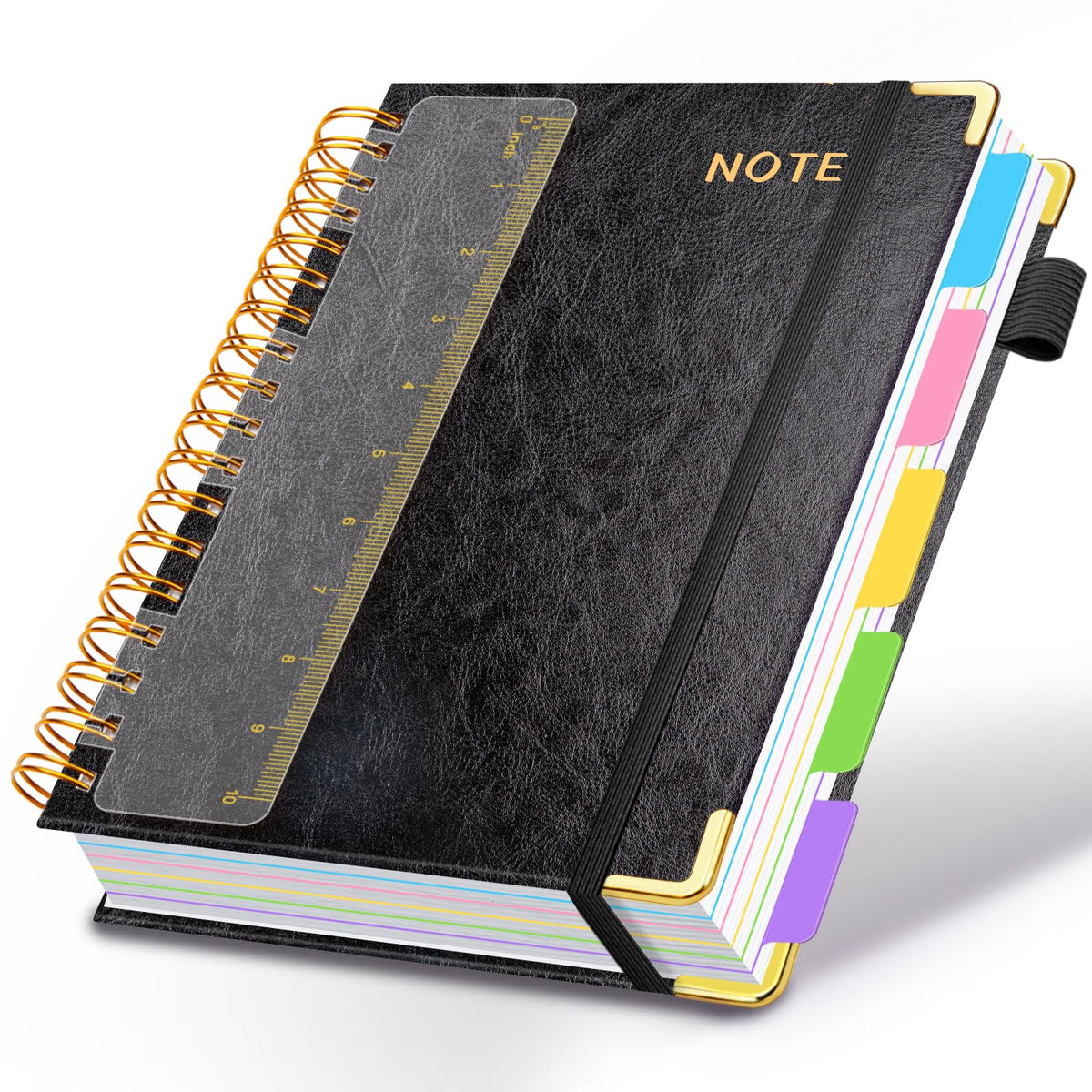 Hardcover Spiral Notebooks for Work 8''x 10'', 300 Pages 5 Subject Notebook with Dividers & Tabs, B5 Spiral Journal for Women, College Ruled Notebooks for School Note-Taking (Rose Purple)