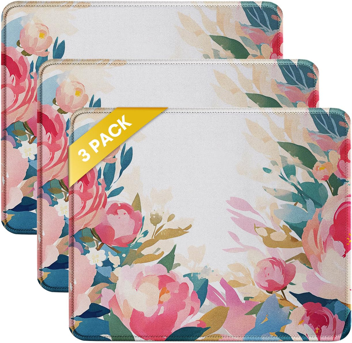 JIKIOU 3 Pack Mouse Pad with Stitched Edge, Perfect Size 10.2x8.3in Black | Anti-Fray, Comfortable Smooth Lycra Surface, Non-Slip Rubber Base, Machine Washable Fade-resistant, Compatible with All Mice