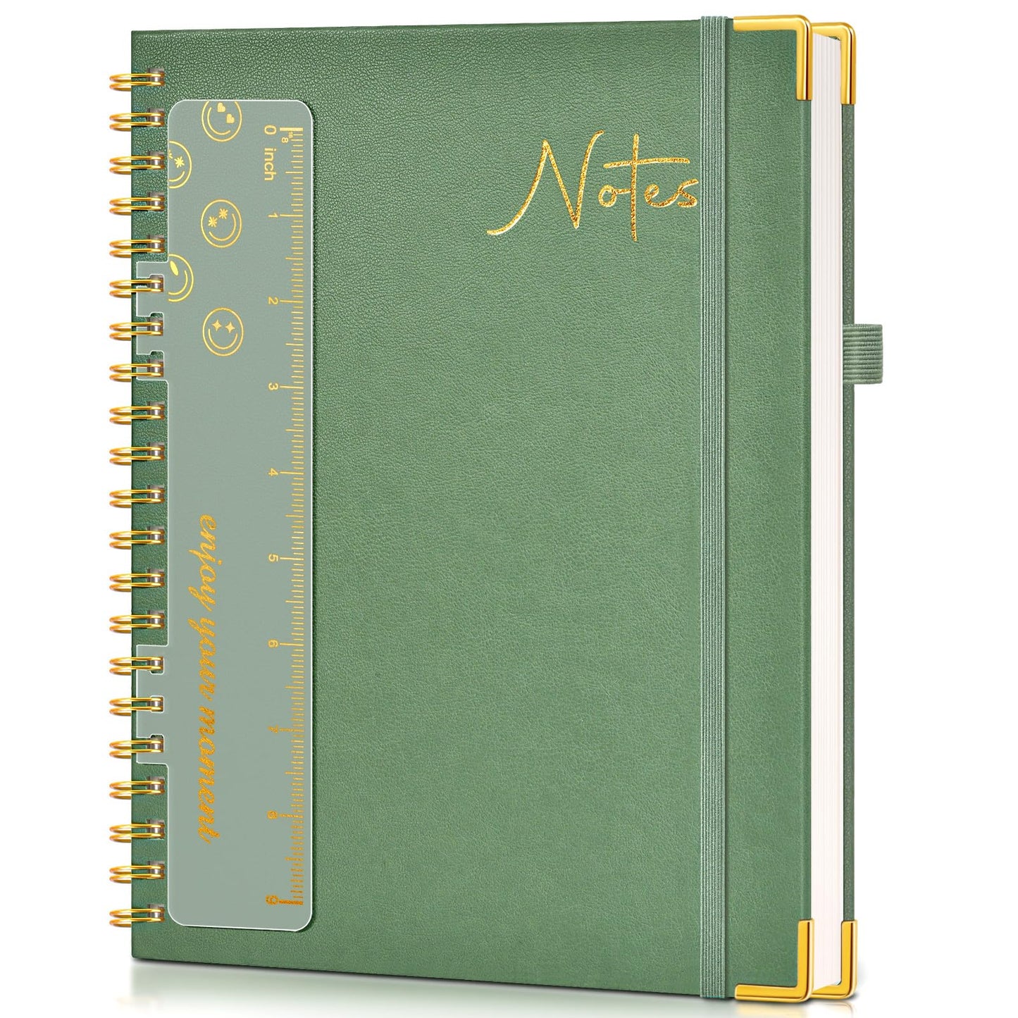 Hardcover Spiral Notebook Journal 8.5” x 11”, A4 Large Leather Notebooks for Women Men, Lined College Ruled Notebook, 50 Sheets/100 Pages, Spiral Bound Journals for Work School Note Taking, Green