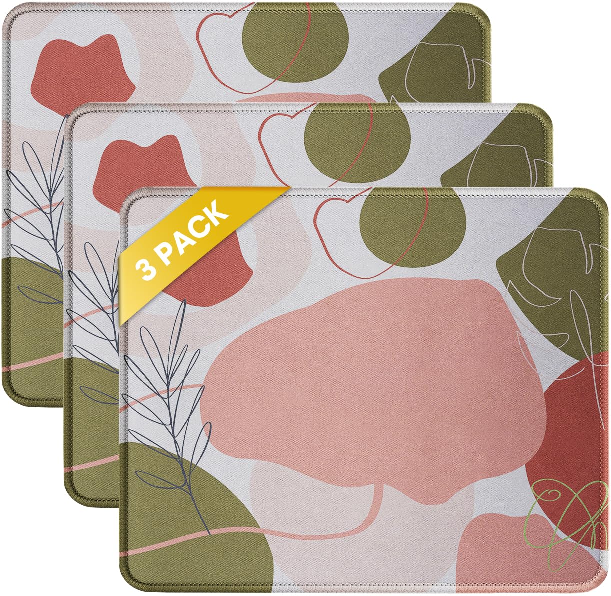JIKIOU 3 Pack Mouse Pad with Stitched Edge, Perfect Size 10.2x8.3in Black | Anti-Fray, Comfortable Smooth Lycra Surface, Non-Slip Rubber Base, Machine Washable Fade-resistant, Compatible with All Mice