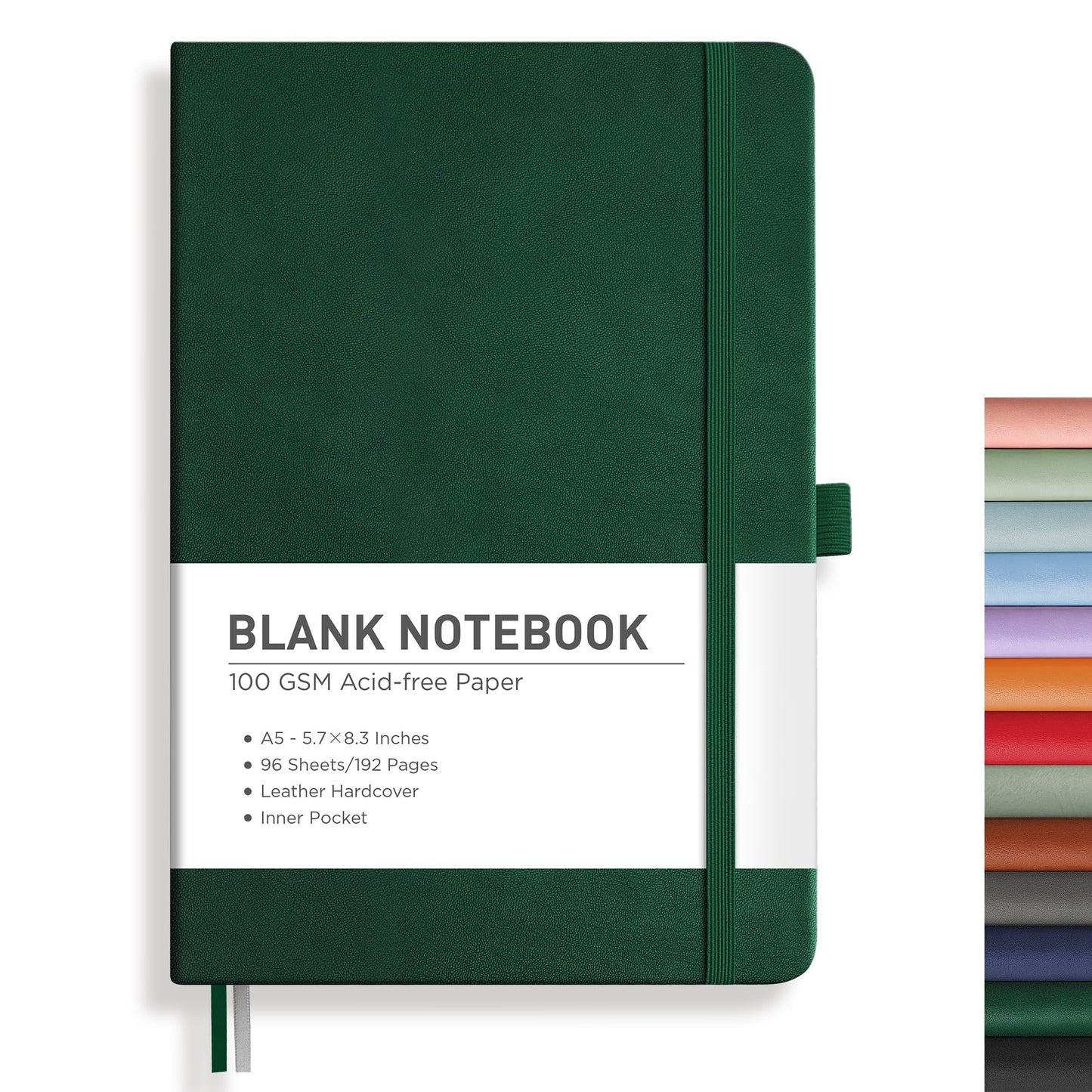 RETTACY Graph Grid Paper Notebook, 192 Pages, A5 Size (5.7'' x 8.3'') | 5 Squares per Inch, Leather Hardcover, 100 GSM Thick Paper, for School, Students, Math, Engineering (Light Green)