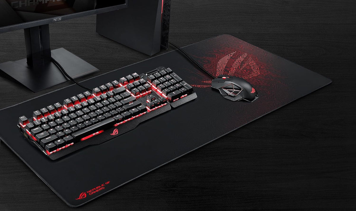 ASUS ROG Sheath Gaming Mouse Pad – 35.4” x 17.3", Extra-Large Surface, Pixel-Precise Tracking, Anti-Fray Stitched Edges, Non-Slip Base - Black/Red