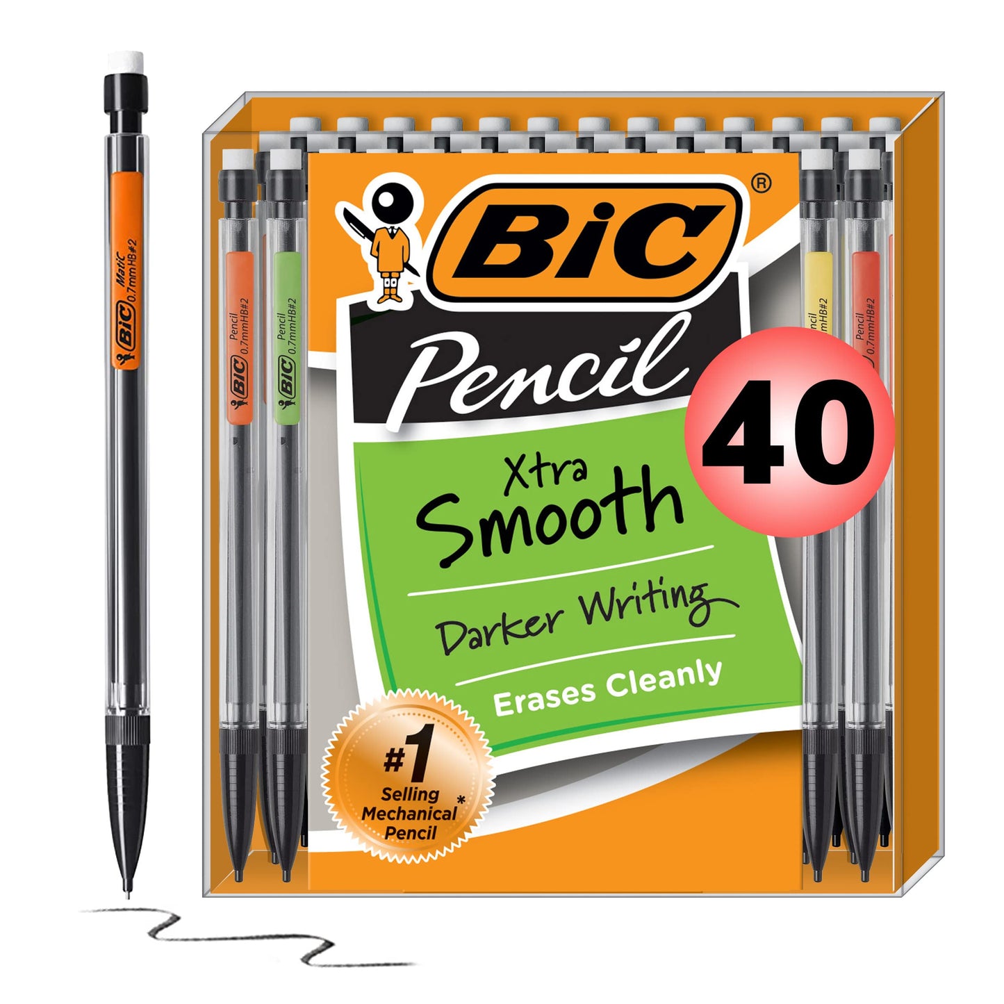 BIC Xtra-Smooth Mechanical Pencils, 0.7 mm Medium Point, 40-Count | No. 2 Lead Resists Smudging and Erases Cleanly, Smooth Reliable Writing, Pastel Barrels, Bulk Pack for Students and Teachers