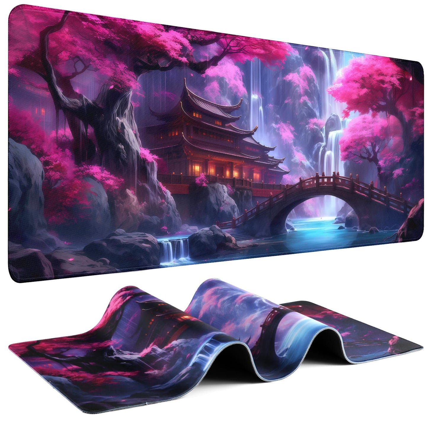 Mouse Pad Gaming - Desk Mat for Keyboard and Mouse - Kanagawa Large Mouse Pad for Desk, Japanese Sea Wave Mousepad (31.5 x 11.8inch) with Non-Slip Base, Desks Pad Mat for Game, Office and Home