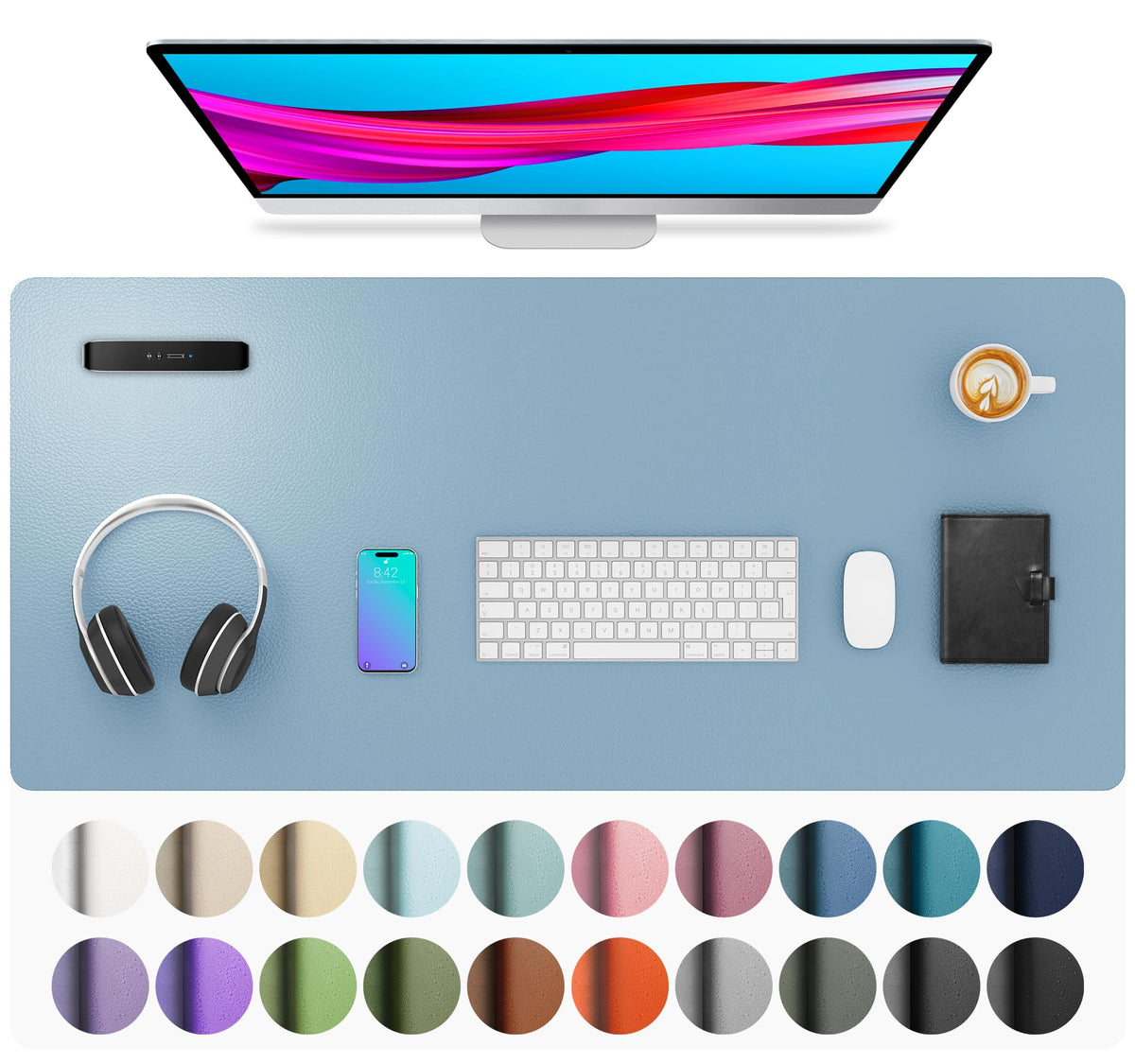 Aothia Non-Slip Waterproof PU Leather Desk Pad Protector for Mouse, Writing Desk, Office, Home, Laptop Blotter, 23.6" x 13.7", Black