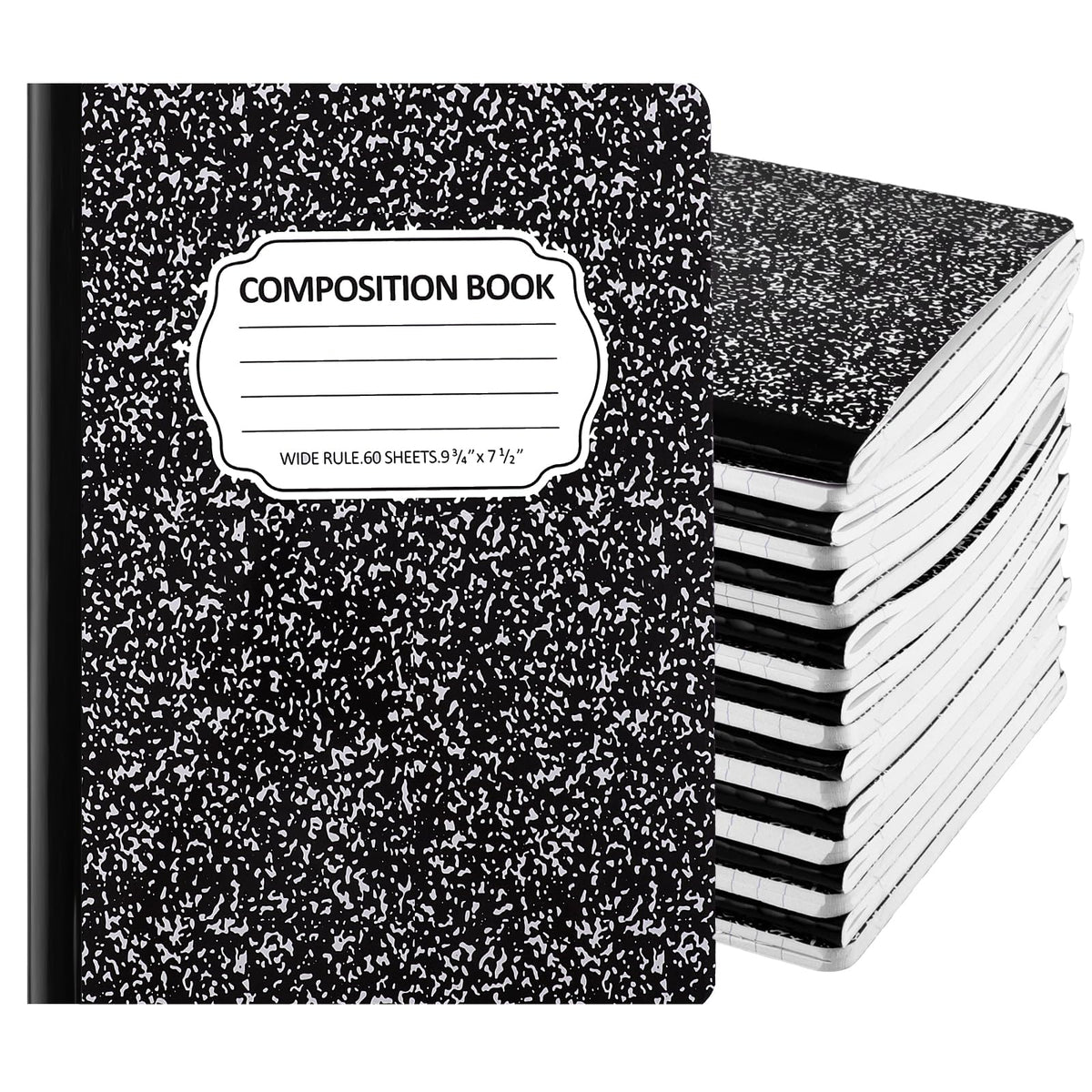 BESARME 24 Pcs Composition Notebook Bulk for School, Wide Ruled Notebooks | 9-3/4 x 7-1/2", 60 sheets/120 pages, Colorful Marble Notebooks for School Class Notes Homework Office