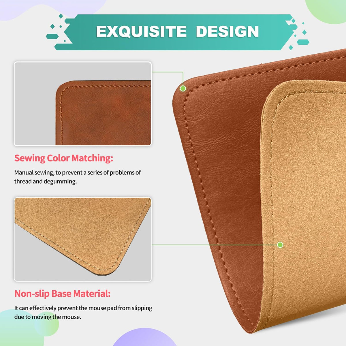 Mouse Pad, PU Mouse Pad，Leather Mouse Pad with Stitched Edge Micro-Fiber Base with Non-Slip Waterproof，Mouse Pad for Computers，Laptop, 8x11Inch (Caramel Brown)