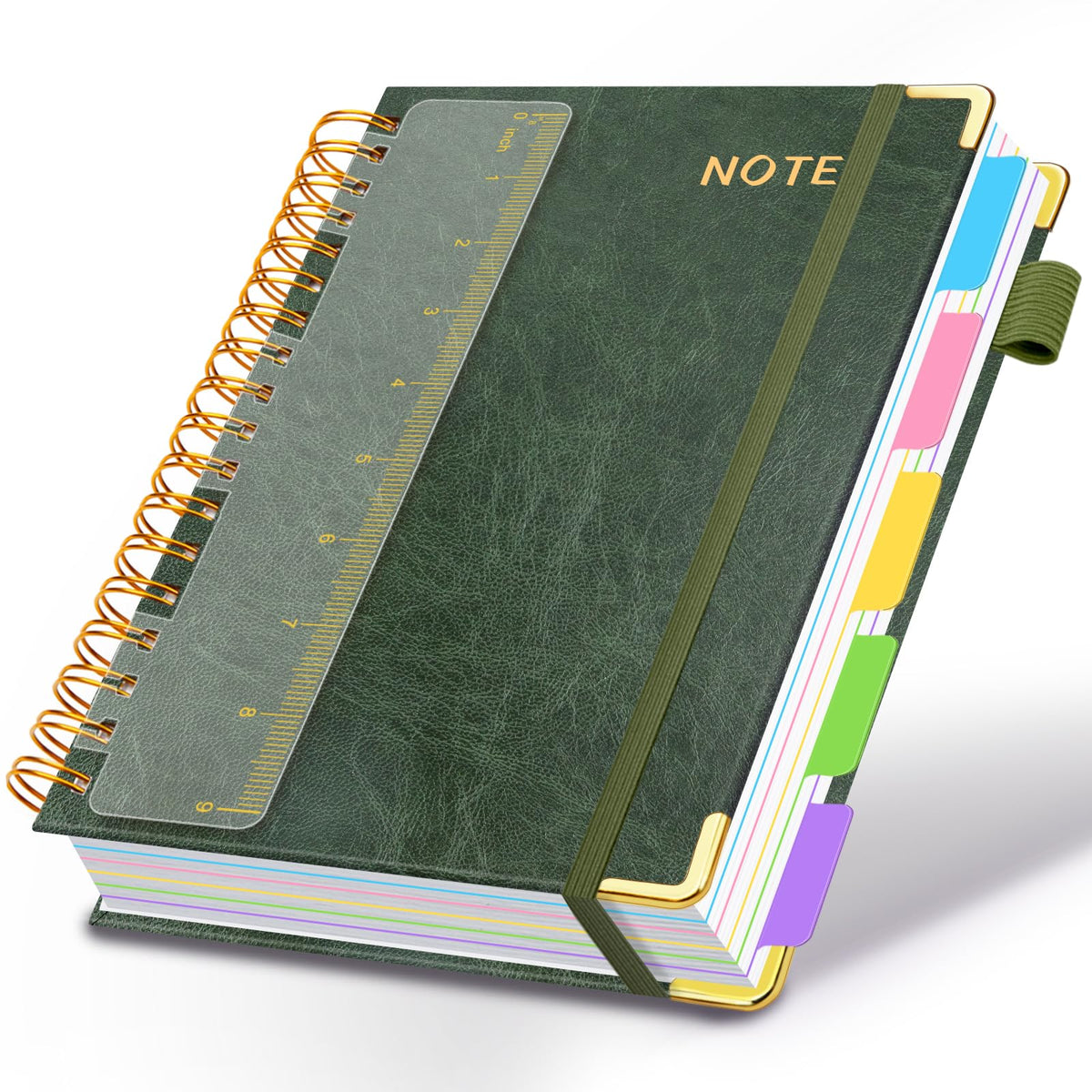 Hardcover Spiral Notebooks for Work 8''x 10'', 300 Pages 5 Subject Notebook with Dividers & Tabs, B5 Spiral Journal for Women, College Ruled Notebooks for School Note-Taking (Rose Purple)