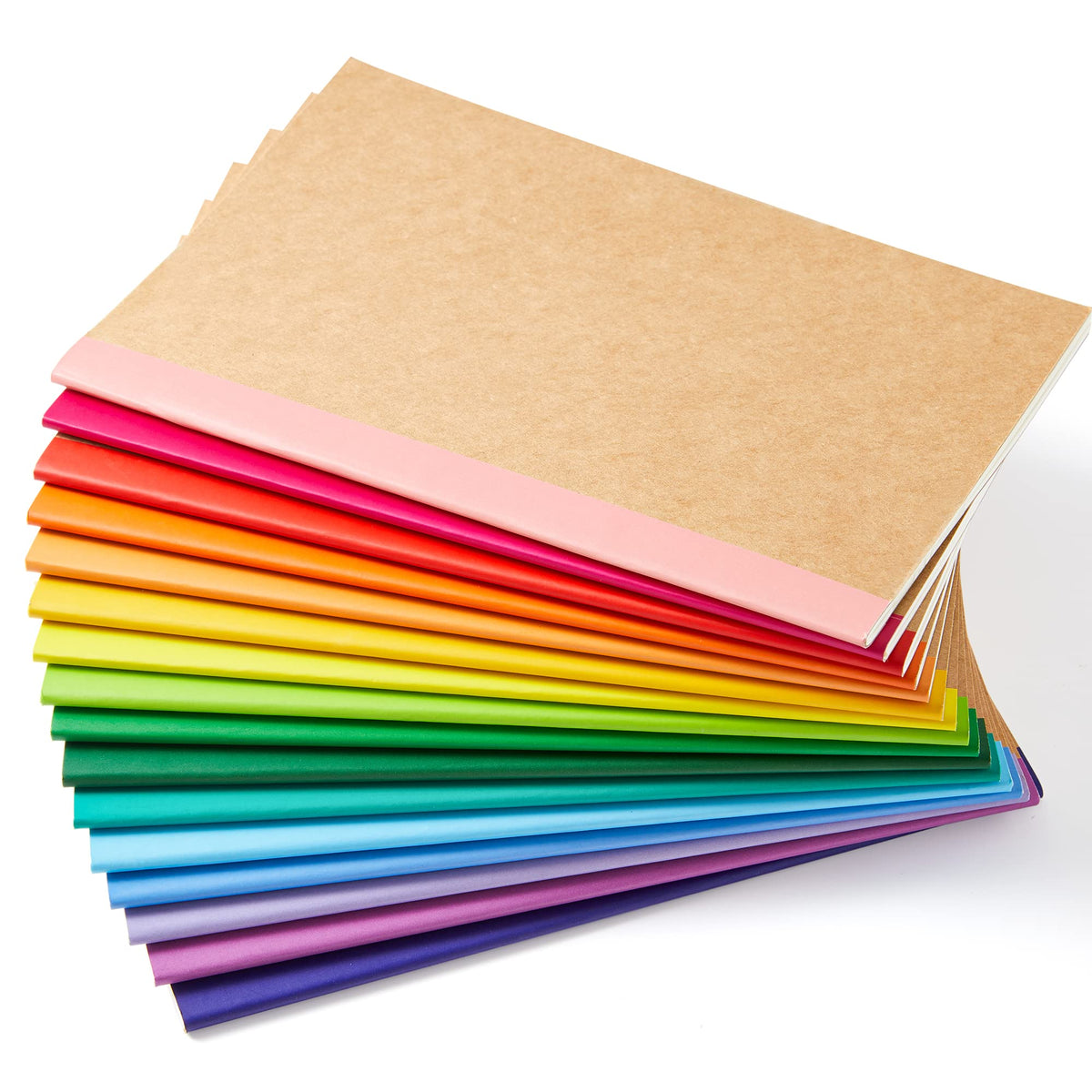 feela 16 Pack Composition Notebook Bulk, Kraft Cover Lined Blank College Ruled Travel Journals with Pastel Color Spine For Women Students Office, 60 Pages, 8.3”x 5.5”, A5, 8 Pastel Colors