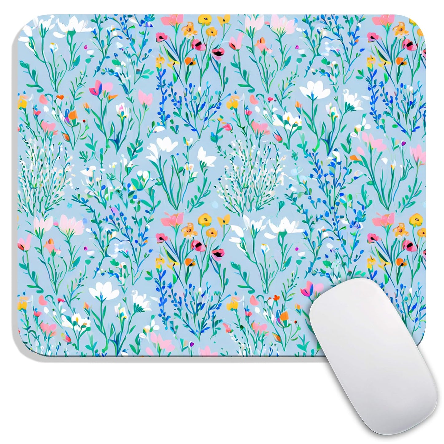 Square Mouse Pad Beautiful Flowers Plants, Personalized Premium-Textured Custom Mouse Mat Design, Washable Mousepad Cloth, Non-Slip Rubber Base Computer Mouse Pads for Wireless Mouse
