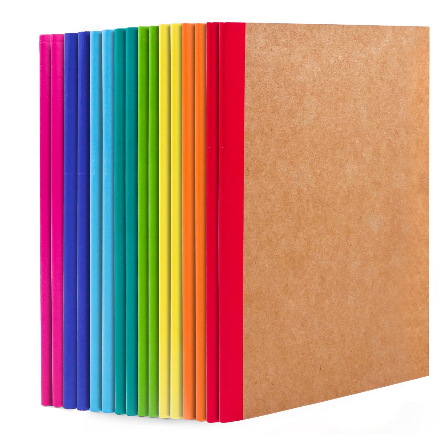 feela 16 Pack Composition Notebook Bulk, Kraft Cover Lined Blank College Ruled Travel Journals with Pastel Color Spine For Women Students Office, 60 Pages, 8.3”x 5.5”, A5, 8 Pastel Colors