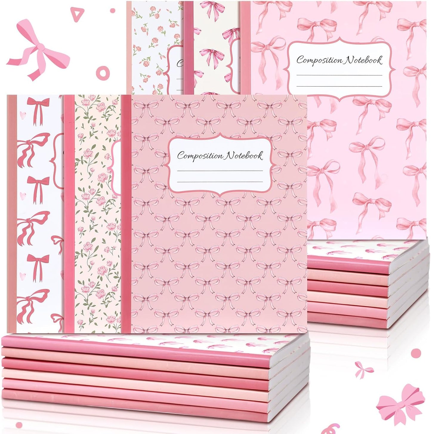 Fullhawl 6 Pack Pink Composition Notebook College Ruled | Back to School Supplies 110 Pages Note Taking, 9-3/4 x 7-1/2"Inch Size, Preppy Aesthetic Design, Cute Journal Office Use