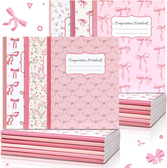 Fullhawl 6 Pack Pink Composition Notebook College Ruled | Back to School Supplies 110 Pages Note Taking, 9-3/4 x 7-1/2"Inch Size, Preppy Aesthetic Design, Cute Journal Office Use