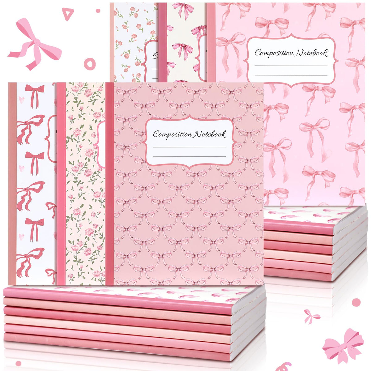 Fullhawl 6 Pack Pink Composition Notebook College Ruled | Back to School Supplies 110 Pages Note Taking, 9-3/4 x 7-1/2"Inch Size, Preppy Aesthetic Design, Cute Journal Office Use