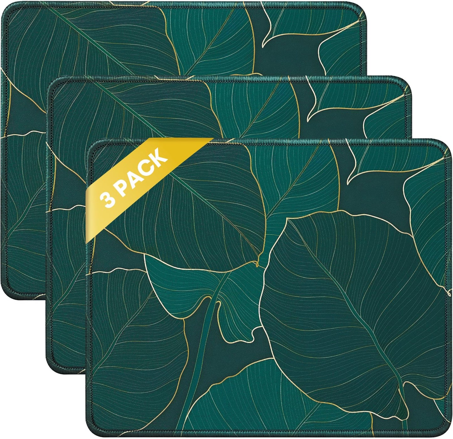 JIKIOU 3 Pack Mouse Pad with Stitched Edge, Perfect Size 10.2x8.3in Black | Anti-Fray, Comfortable Smooth Lycra Surface, Non-Slip Rubber Base, Machine Washable Fade-resistant, Compatible with All Mice