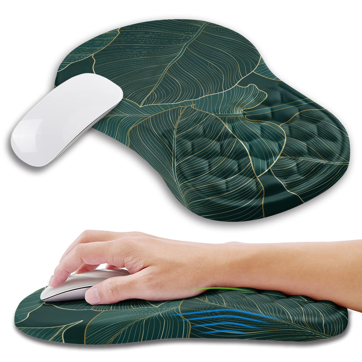 Ergonomic Mouse Pad Wrist Support with Memory Foam Massage Bulge, Carpal Tunnel Pain Relief Mousepad Wrist Rest for Mouse(12x8 inch, Black)