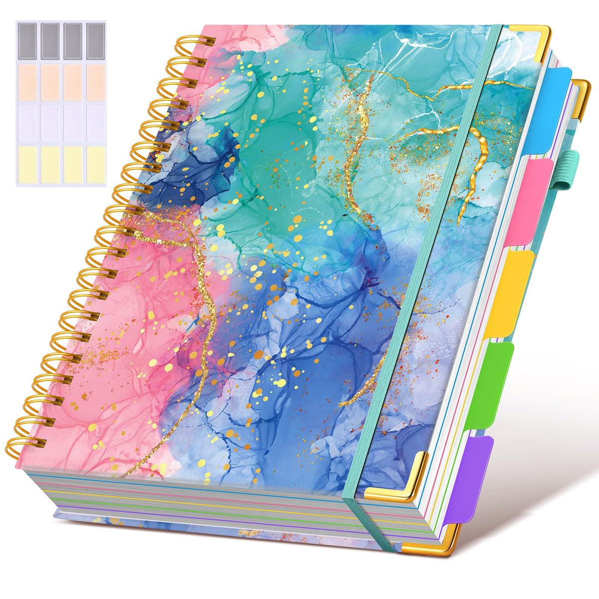 Hardcover Large Spiral Notebook 8.5" x 11" with Removable Dividers Tabs, 300 pages Leather 5 Subject Notebook College Ruled, A4 Journal for Women Men, Notebooks for Work School Note taking,Black