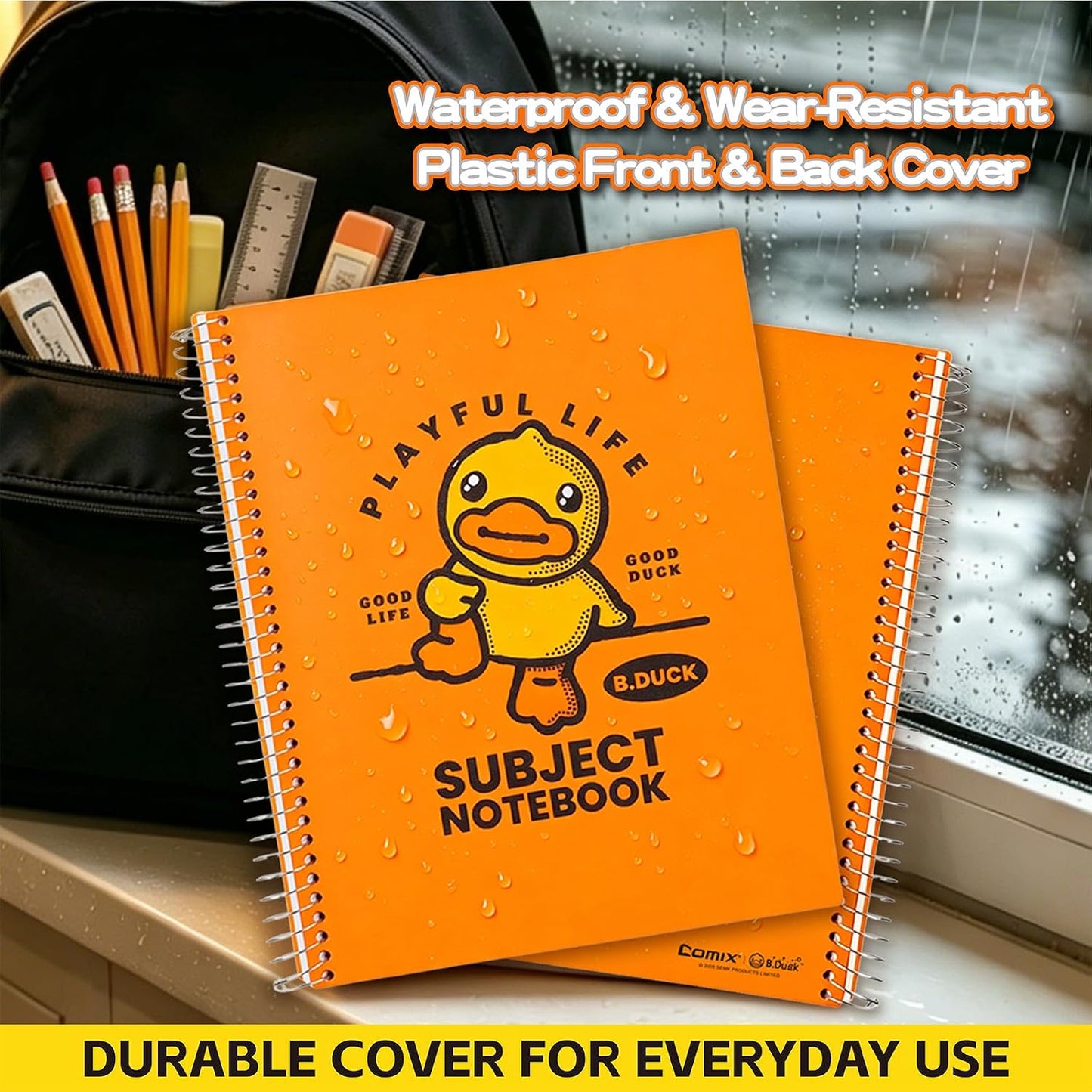 Comix 6-Pack 1 Subject Notebook with Plastic Cover, 70 Sheets 8.5" x 11" College Ruled Notebook with 1 Divider for Office/School/Home (Black,Blue,White,Green,Pink,Orange)