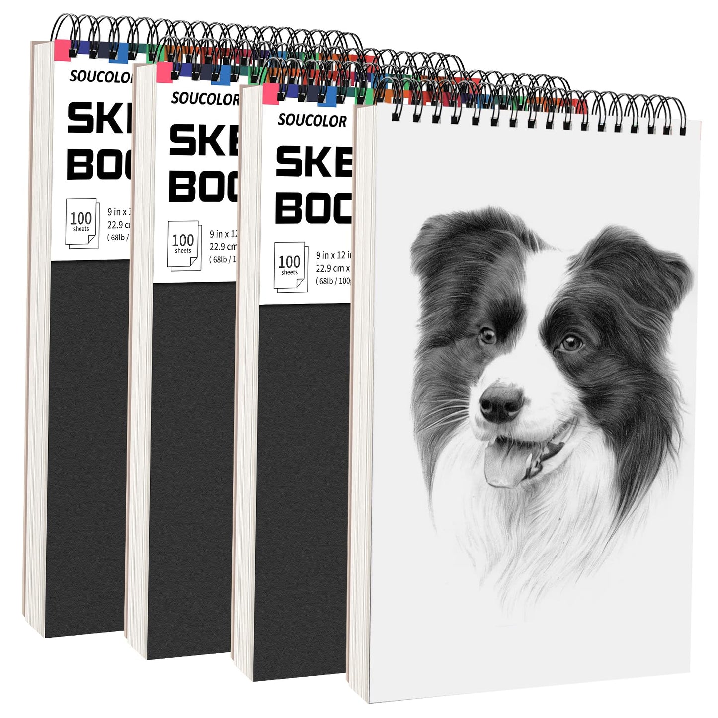 Soucolor Sketch Book 9" x 12", 100 Sheets Kids Art Sketchbook Drawing Pad | 68lb Acid-Free, Fine-Texture Paper, Top Spiral for Lay-Flat, Gift for Teens Girls Boys Beginners Adults, School Art Supplies