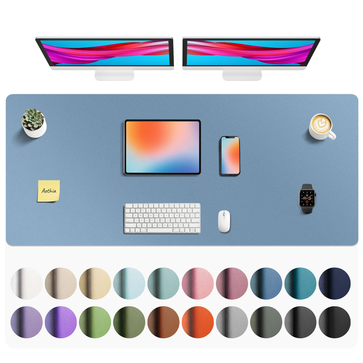 Aothia Non-Slip Waterproof PU Leather Desk Pad Protector for Mouse, Writing Desk, Office, Home, Laptop Blotter, 23.6" x 13.7", Black