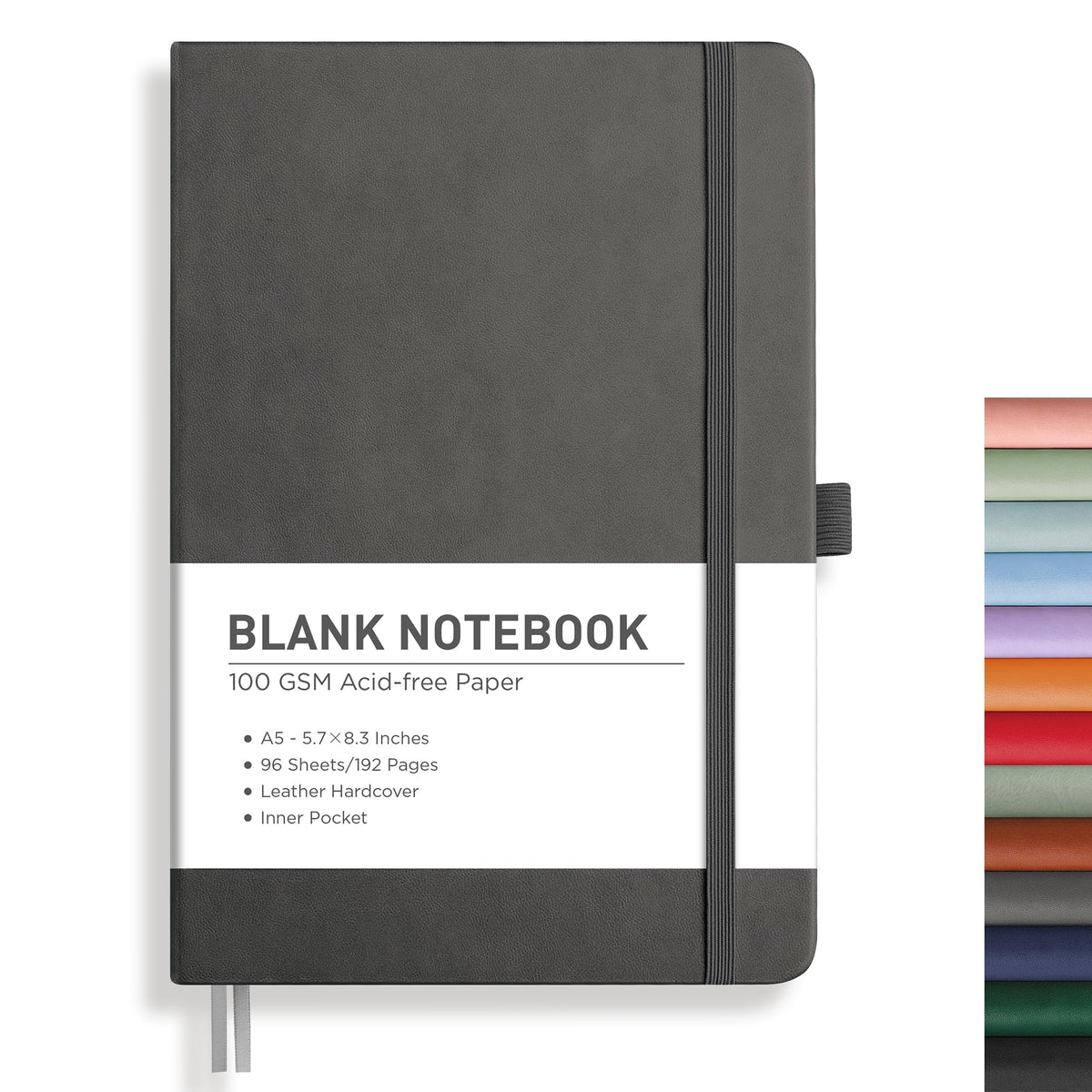 RETTACY Graph Grid Paper Notebook, 192 Pages, A5 Size (5.7'' x 8.3'') | 5 Squares per Inch, Leather Hardcover, 100 GSM Thick Paper, for School, Students, Math, Engineering (Light Green)