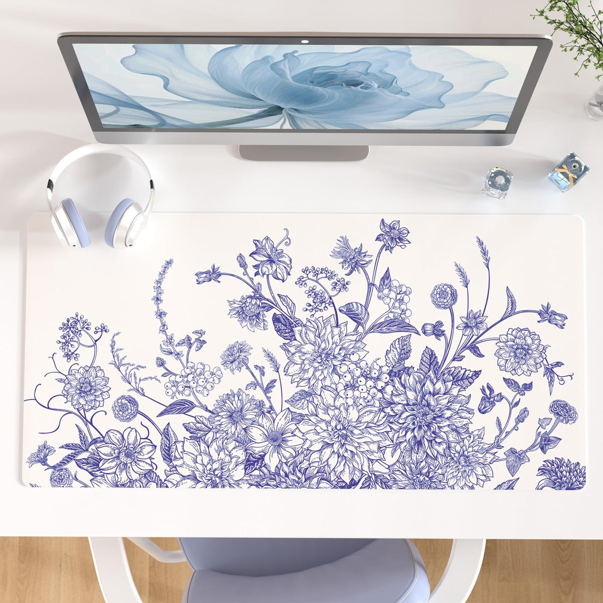 Faux Leather Large Mouse Pad, Office Desk Mat, 31.5"x15.7", Pink Floral | Desk Décor Accessories, Extended Size, Waterproof & Easy to Clean, Smooth Surface, Non Slip Desk Organization