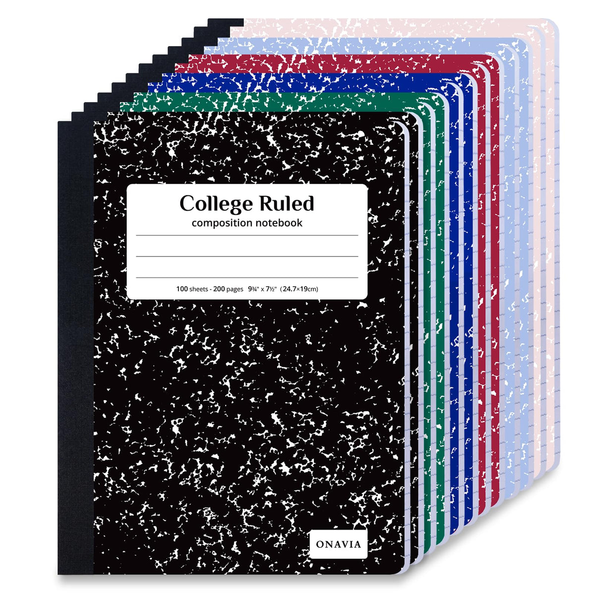 ONAVIA Composition Notebook College Ruled 6 Pack, 200 Pages, Assorted | 100 ct, 9.75 x 7.5 in, Durable Comp Book, School Notebooks, Students, Note Taking, Writing, Teachers