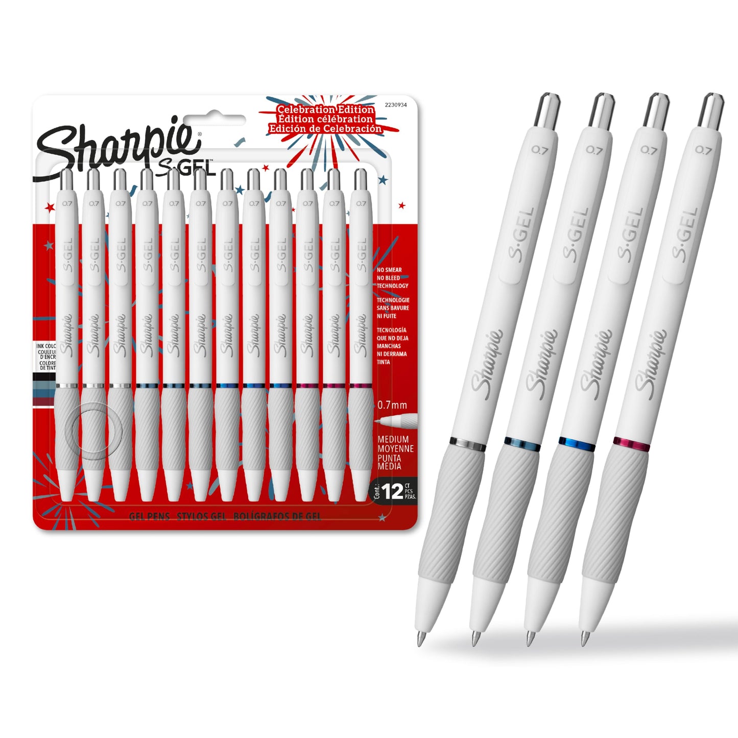 Sharpie S-Gel Gel Pens, Medium Point (0.7mm), Assorted Fashion Barrels, Black Ink, 12 Count - Office, Teacher, School Supplies