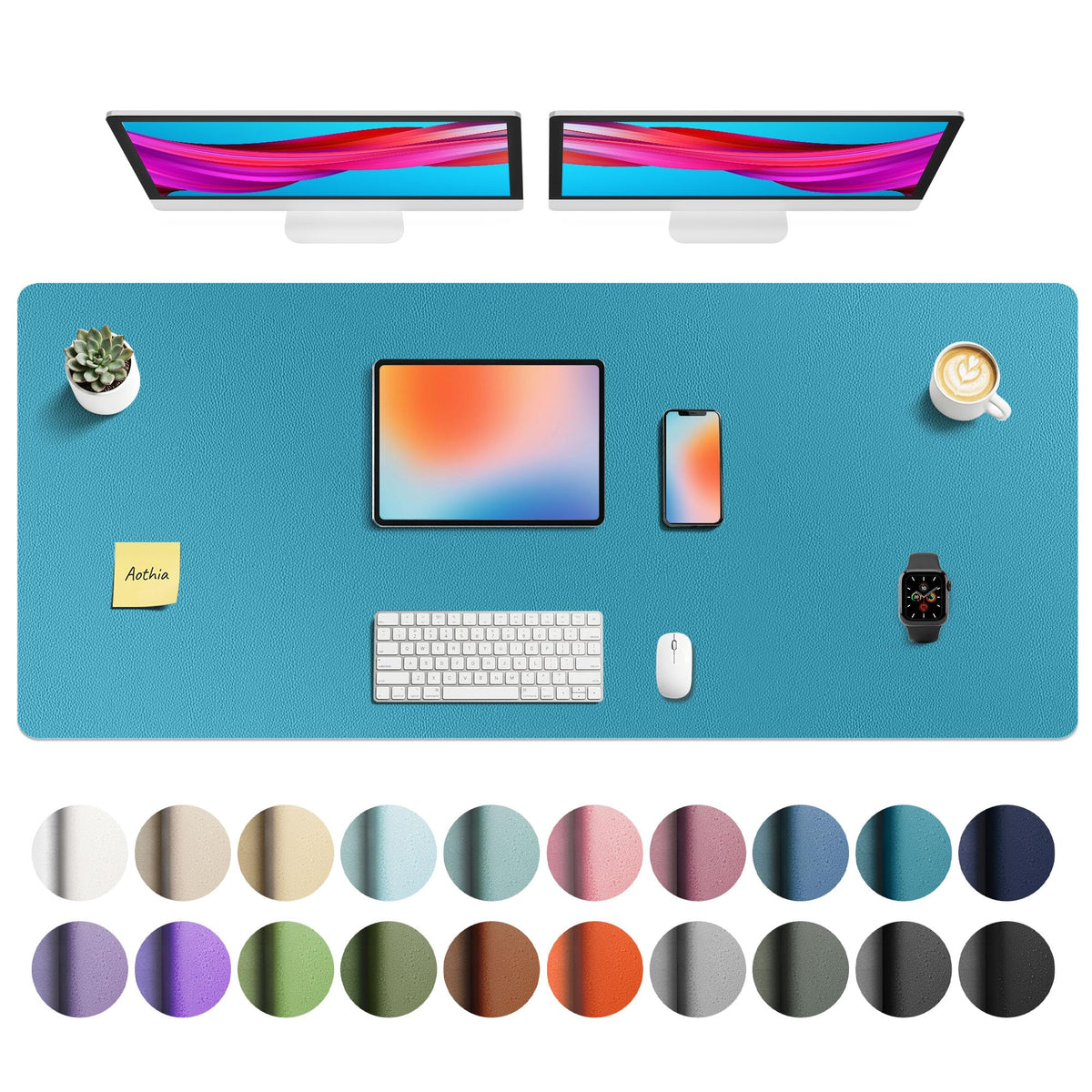 Aothia Non-Slip Waterproof PU Leather Desk Pad Protector for Mouse, Writing Desk, Office, Home, Laptop Blotter, 23.6" x 13.7", Black