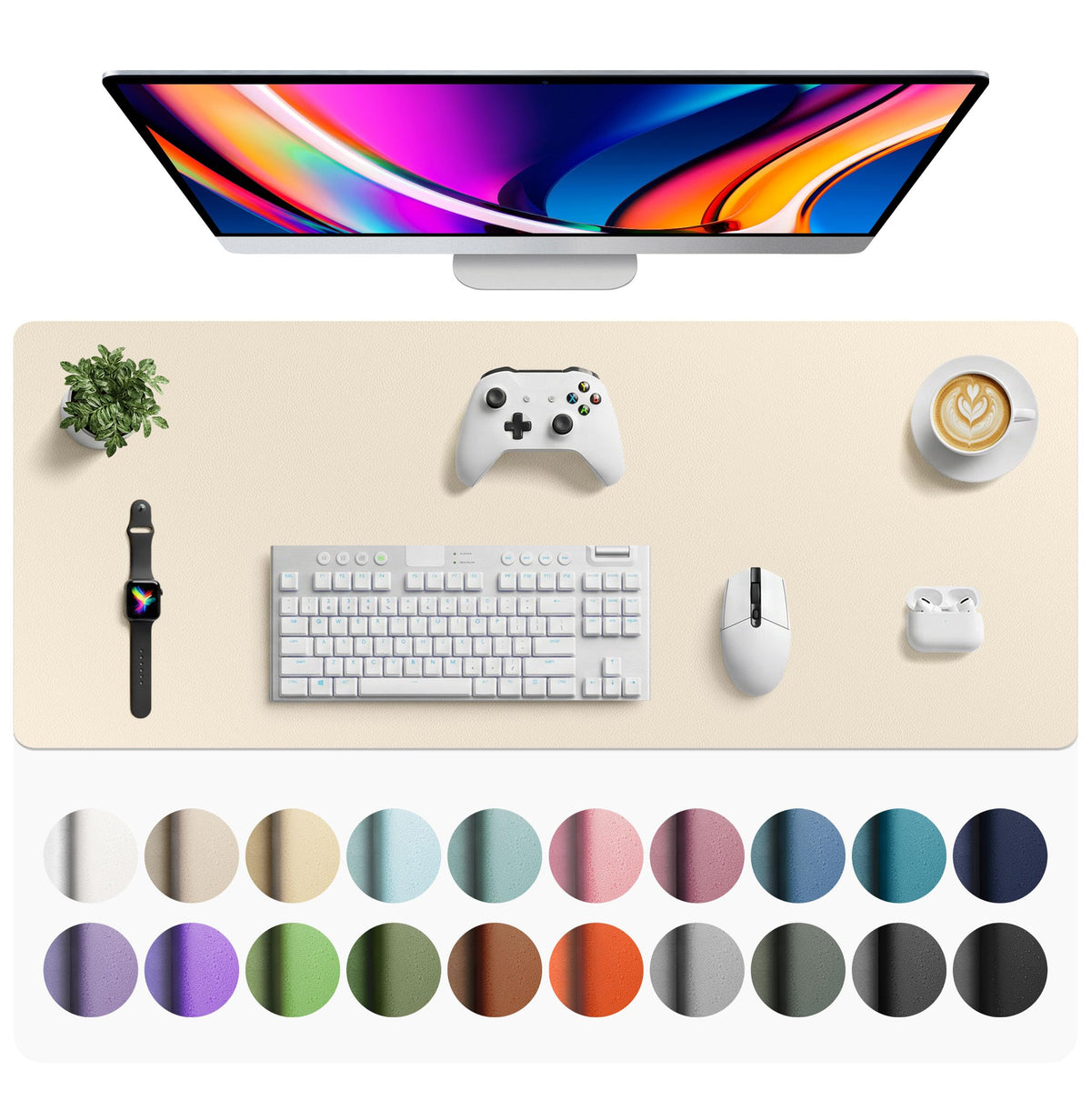 Aothia Non-Slip Waterproof PU Leather Desk Pad Protector for Mouse, Writing Desk, Office, Home, Laptop Blotter, 23.6" x 13.7", Black