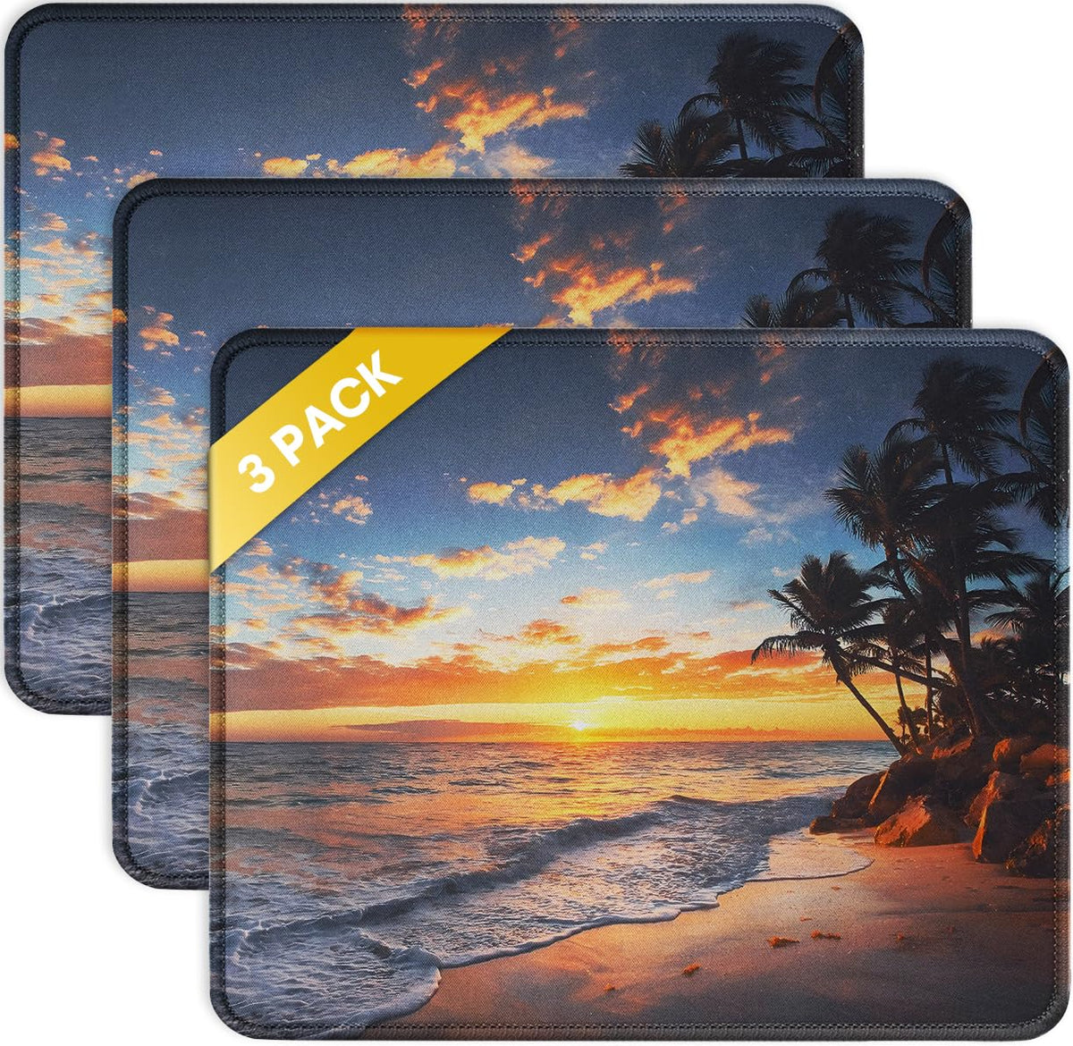 JIKIOU 3 Pack Mouse Pad with Stitched Edge, Perfect Size 10.2x8.3in Black | Anti-Fray, Comfortable Smooth Lycra Surface, Non-Slip Rubber Base, Machine Washable Fade-resistant, Compatible with All Mice