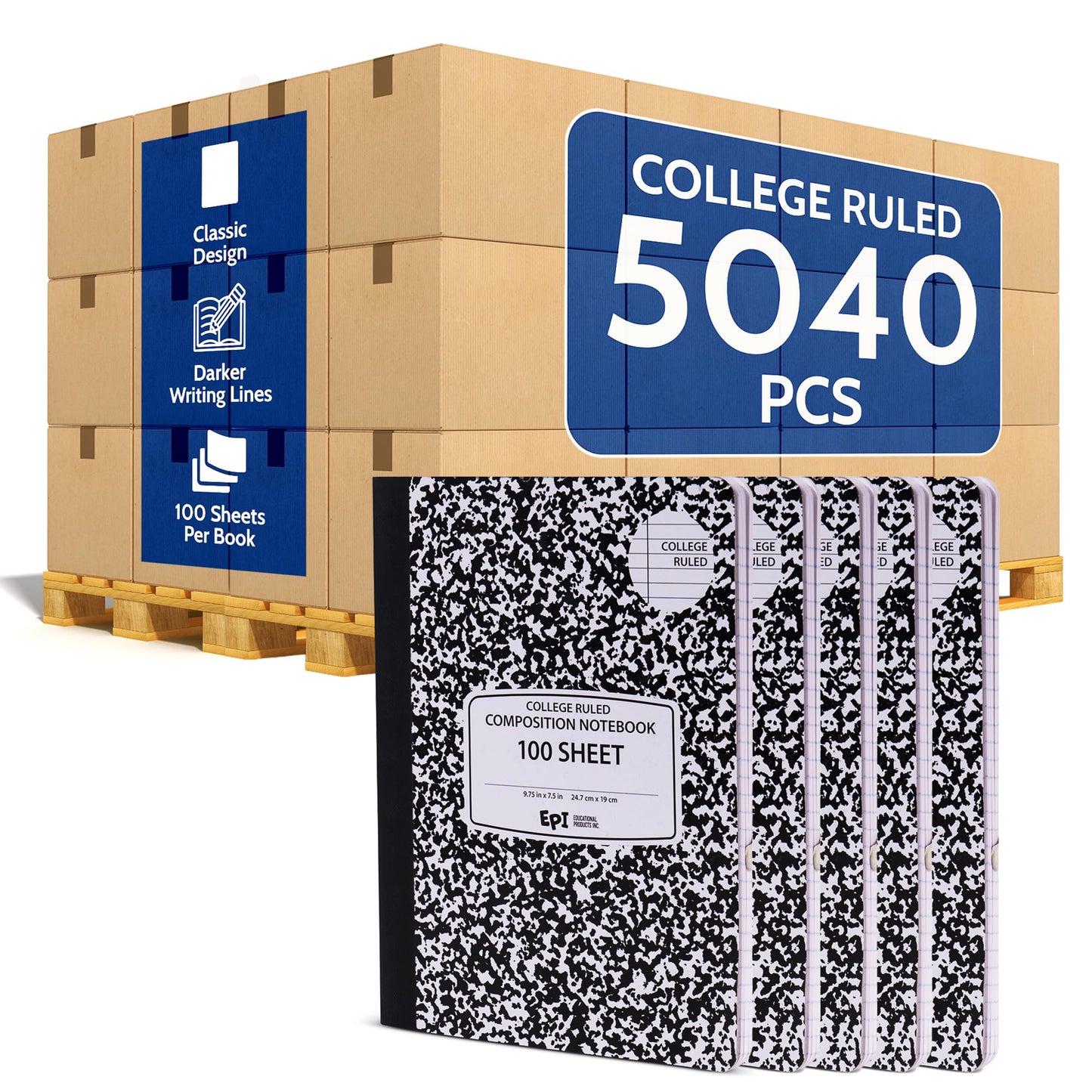4 Pack - EPI Marble Hardcover Wide Ruled Composition Notebook | 200 Pages (100 Sheets), 9.75 x 7.5 in, Sturdy Sewn Binding | School, Office, Journaling, Notes