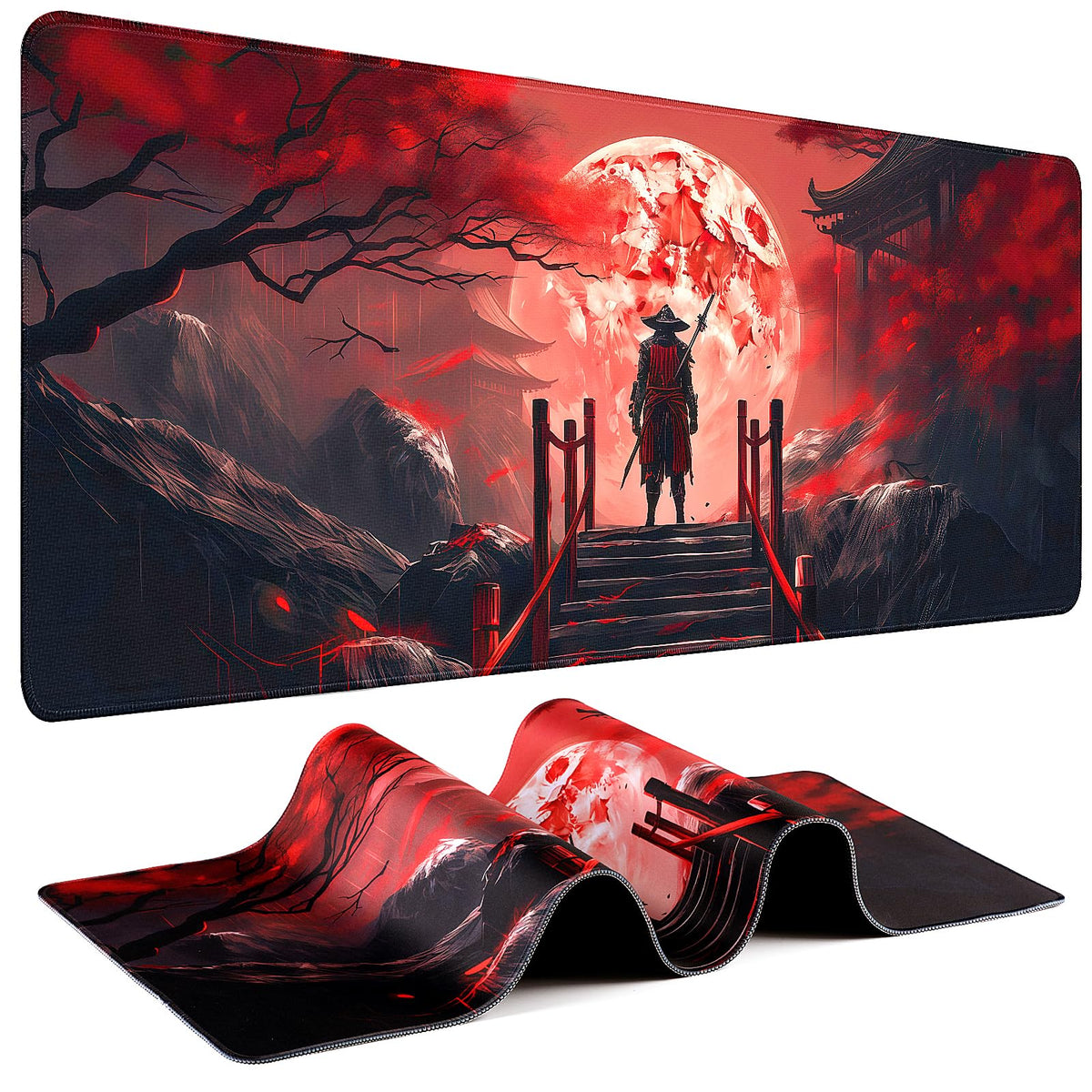 Mouse Pad Gaming - Desk Mat for Keyboard and Mouse - Kanagawa Large Mouse Pad for Desk, Japanese Sea Wave Mousepad (31.5 x 11.8inch) with Non-Slip Base, Desks Pad Mat for Game, Office and Home