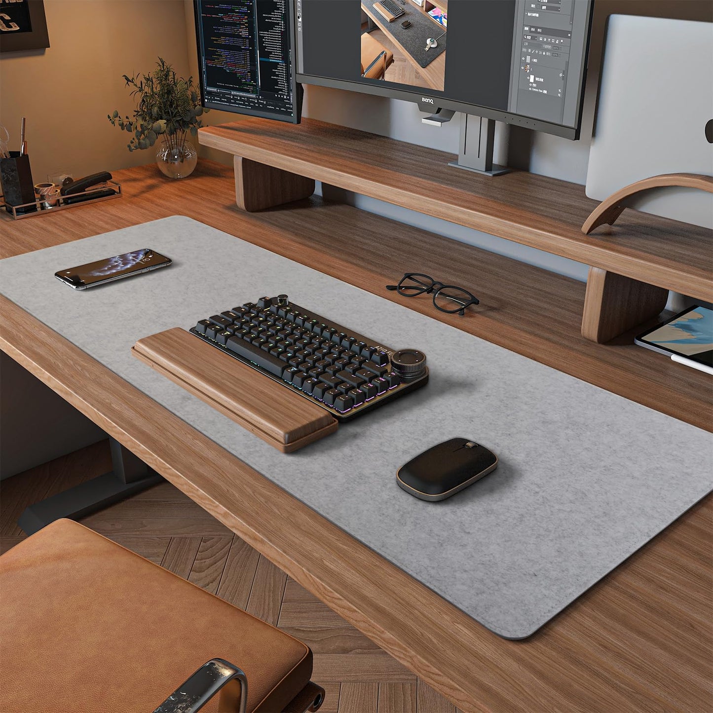 DAWNTREES Felt Desk Mat, Computer Mat for Desk, Dark Gray (36x12Inches) | Non-Slip Large Felt Mouse Pad and Keyboard Mat, Felt Desk Pad for Office and Home, Desktop Protection