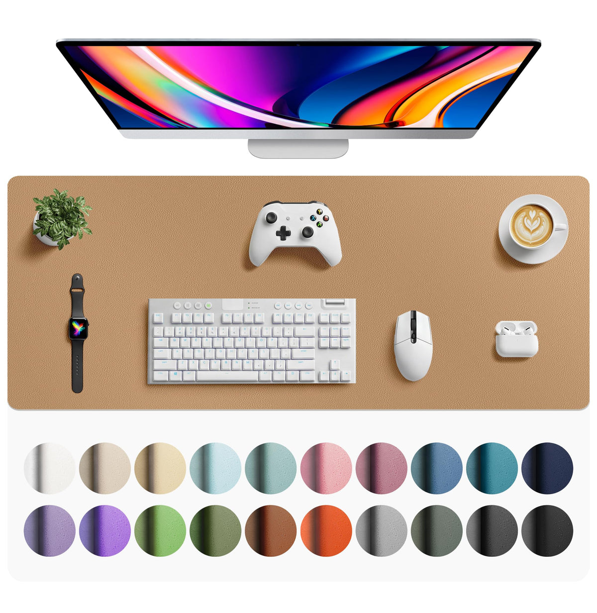 Aothia Non-Slip Waterproof PU Leather Desk Pad Protector for Mouse, Writing Desk, Office, Home, Laptop Blotter, 23.6" x 13.7", Black